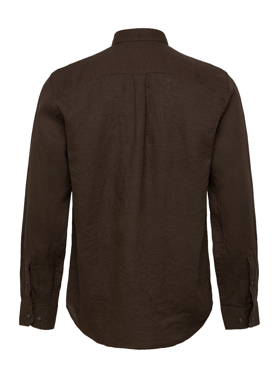 Oscar Jacobson - Reg Fit Cut Away Linen Shirt - basic skjorter - brown elk - 2