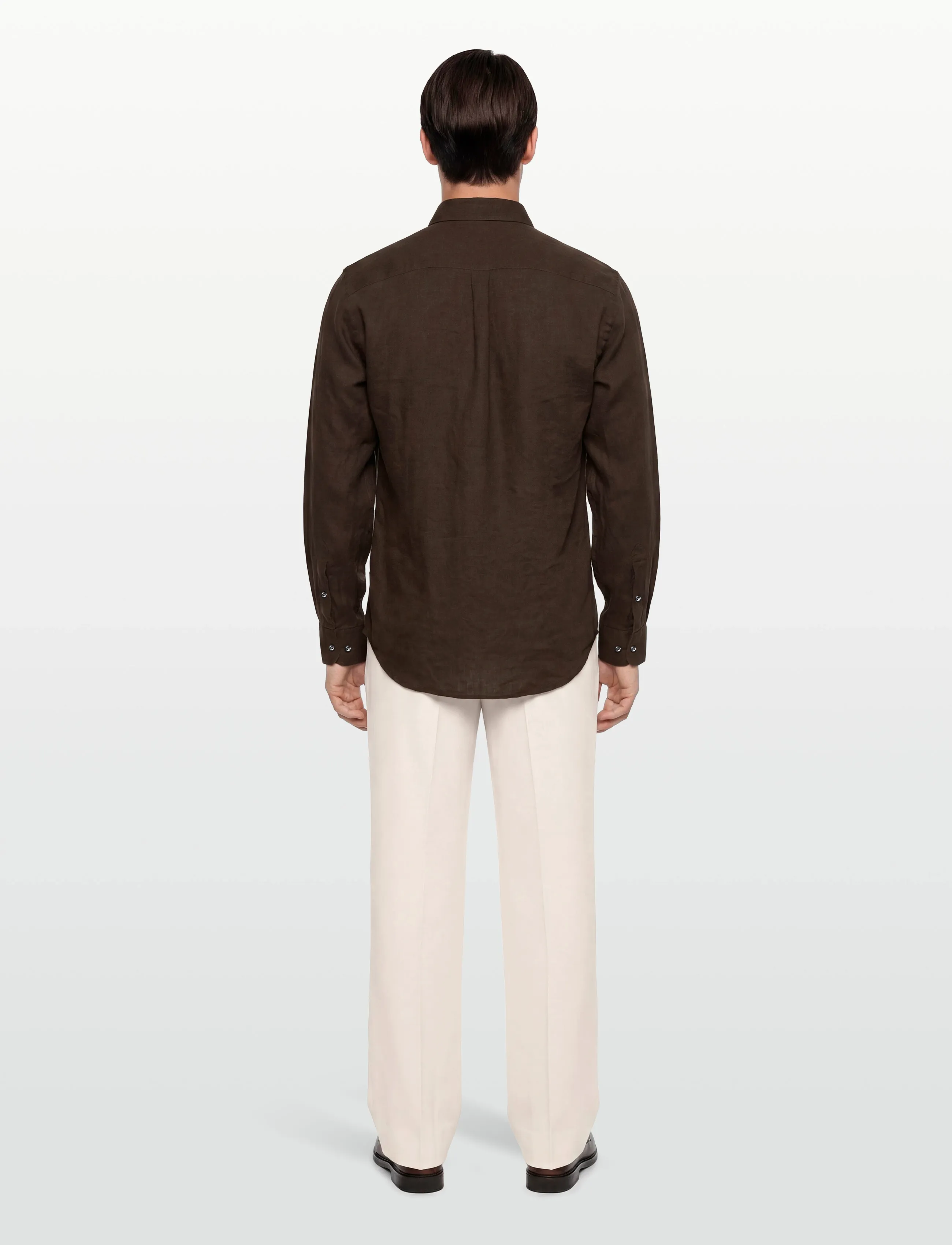 Oscar Jacobson - Reg Fit Cut Away Linen Shirt - basic skjorter - brown elk - 4