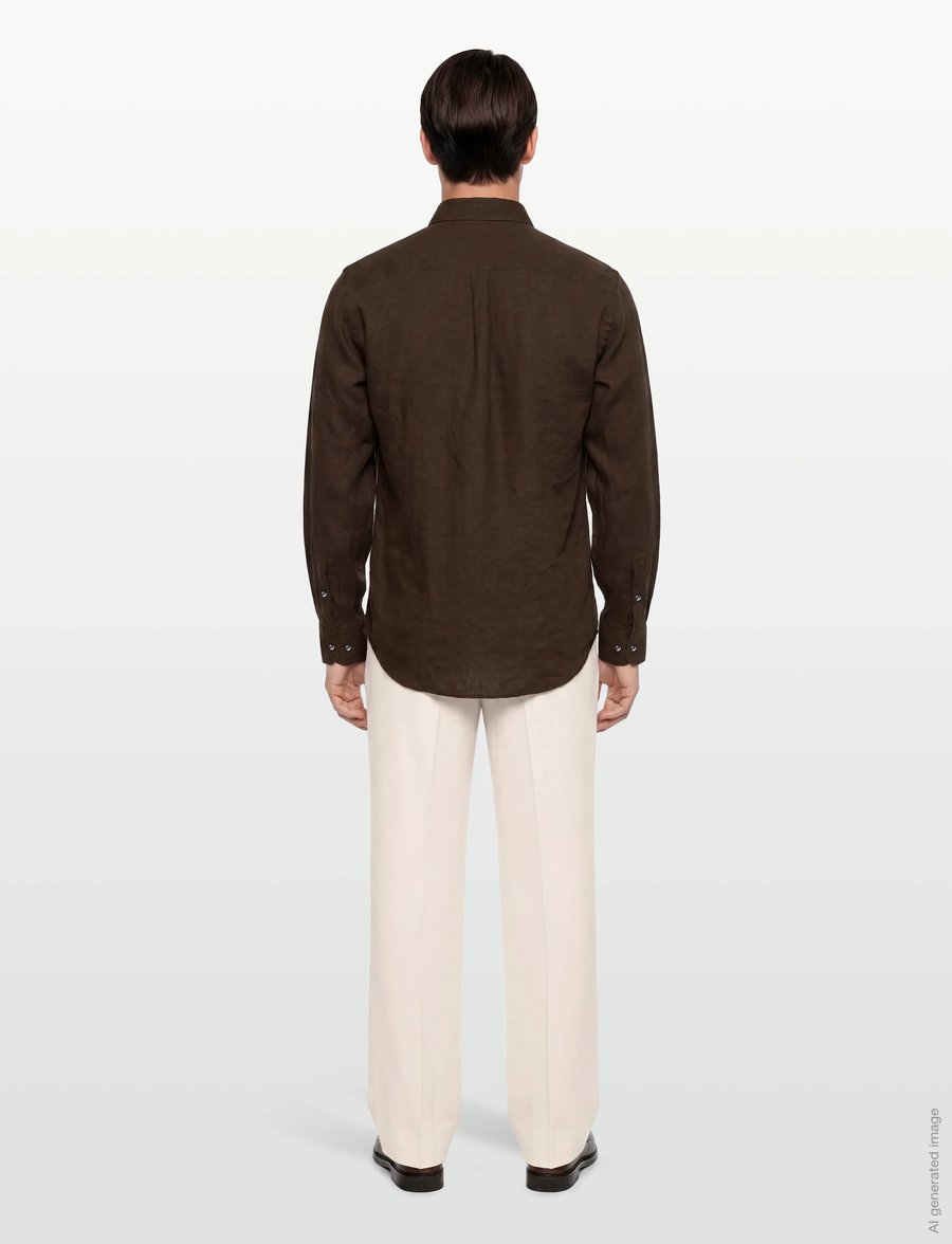 Oscar Jacobson - Reg Fit Cut Away Linen Shirt - basic skjorter - brown elk - 4
