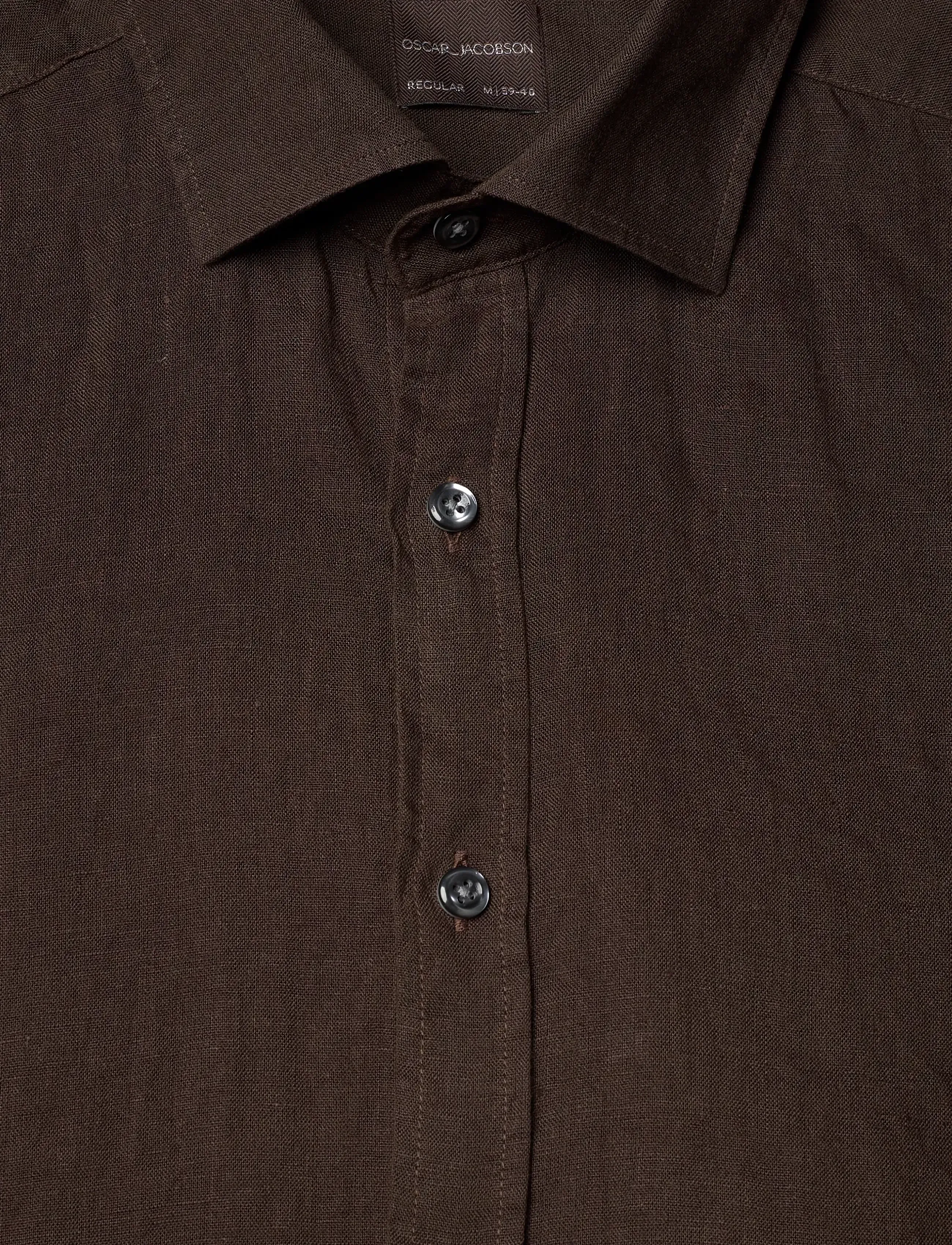 Oscar Jacobson - Reg Fit Cut Away Linen Shirt - basic skjorter - brown elk - 5
