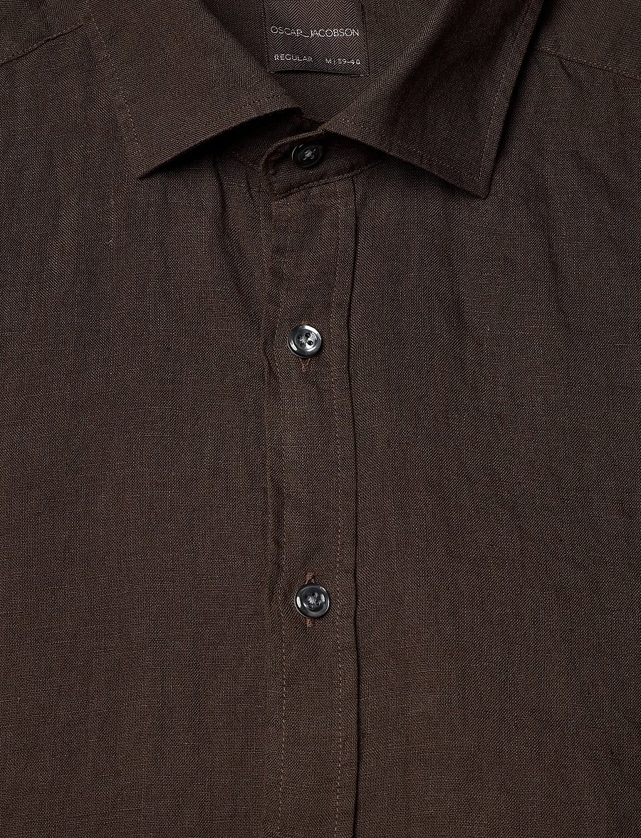 Oscar Jacobson - Reg Fit Cut Away Linen Shirt - basic skjorter - brown elk - 5