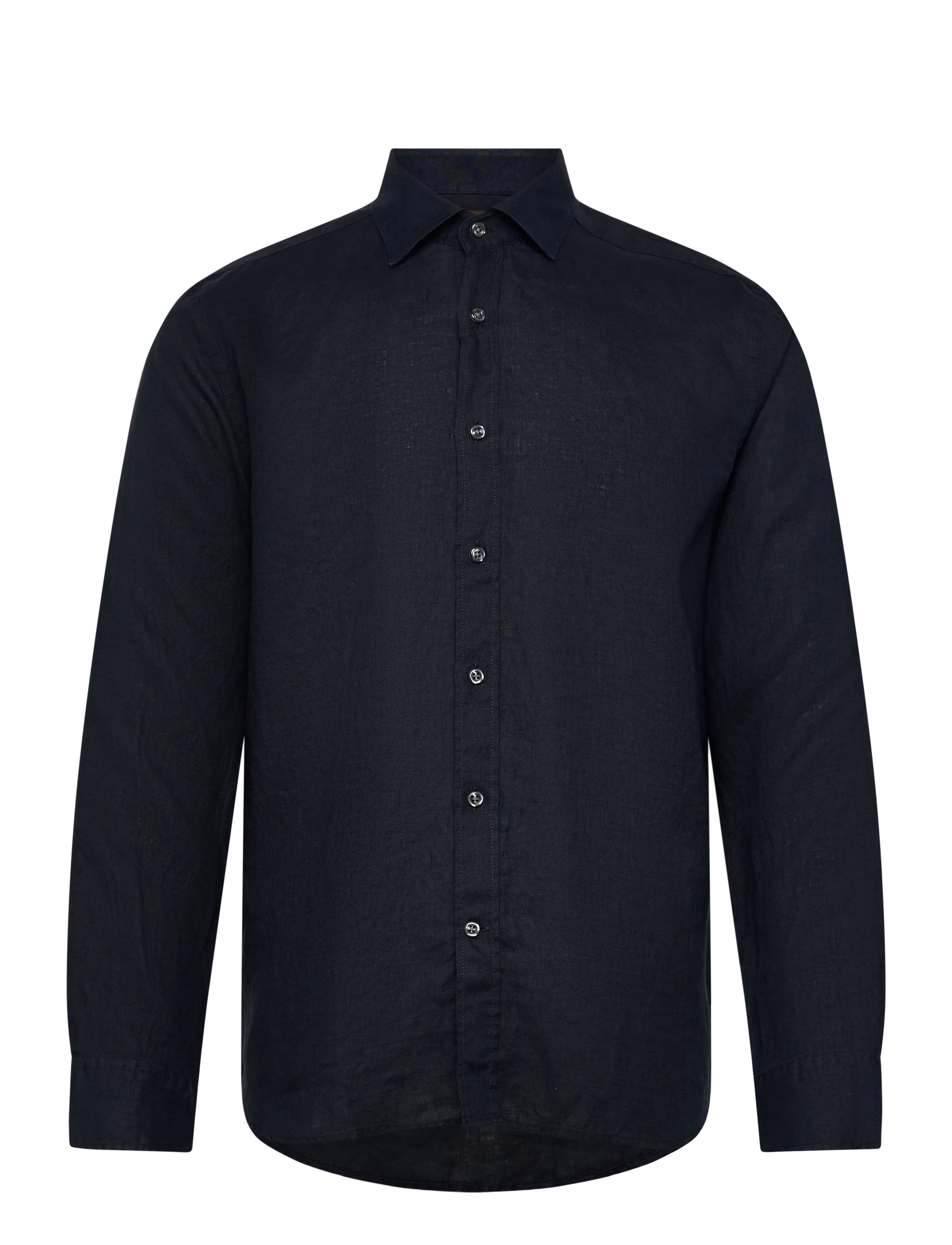Oscar Jacobson Reg Fit Cut Away Linen Shirt - Leinenhemden - NAVY / navy
