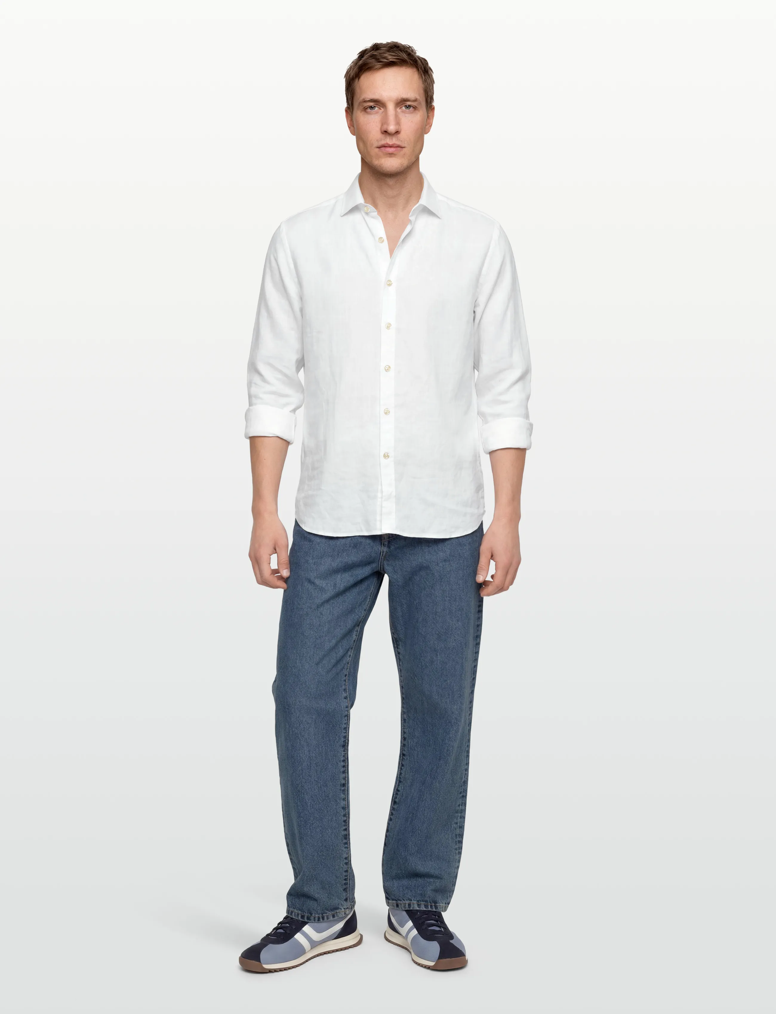 Oscar Jacobson Reg Fit Cut Away Linen Shirt, XXL, White, Skjorter > Skjorter I Hør, Herre