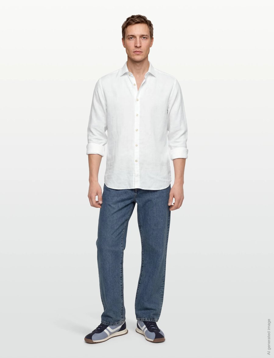 Oscar Jacobson - Reg Fit Cut Away Linen Shirt - basic-hemden - optical white - 0