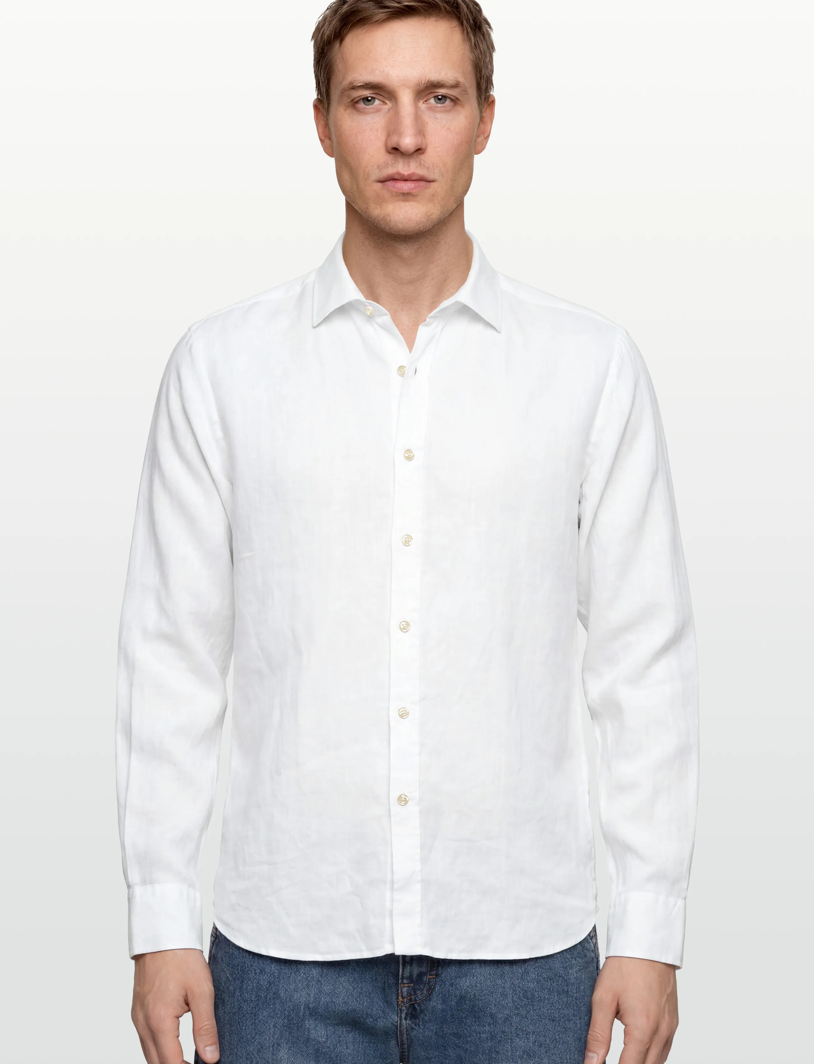 Oscar Jacobson - Reg Fit Cut Away Linen Shirt - basic skjorter - optical white - 3