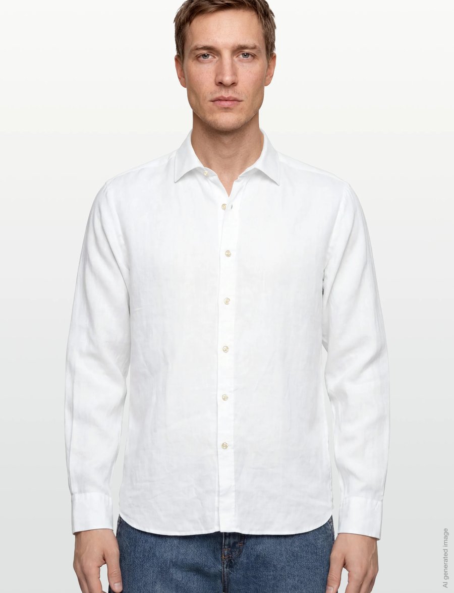 Oscar Jacobson - Reg Fit Cut Away Linen Shirt - basic skjorter - optical white - 3