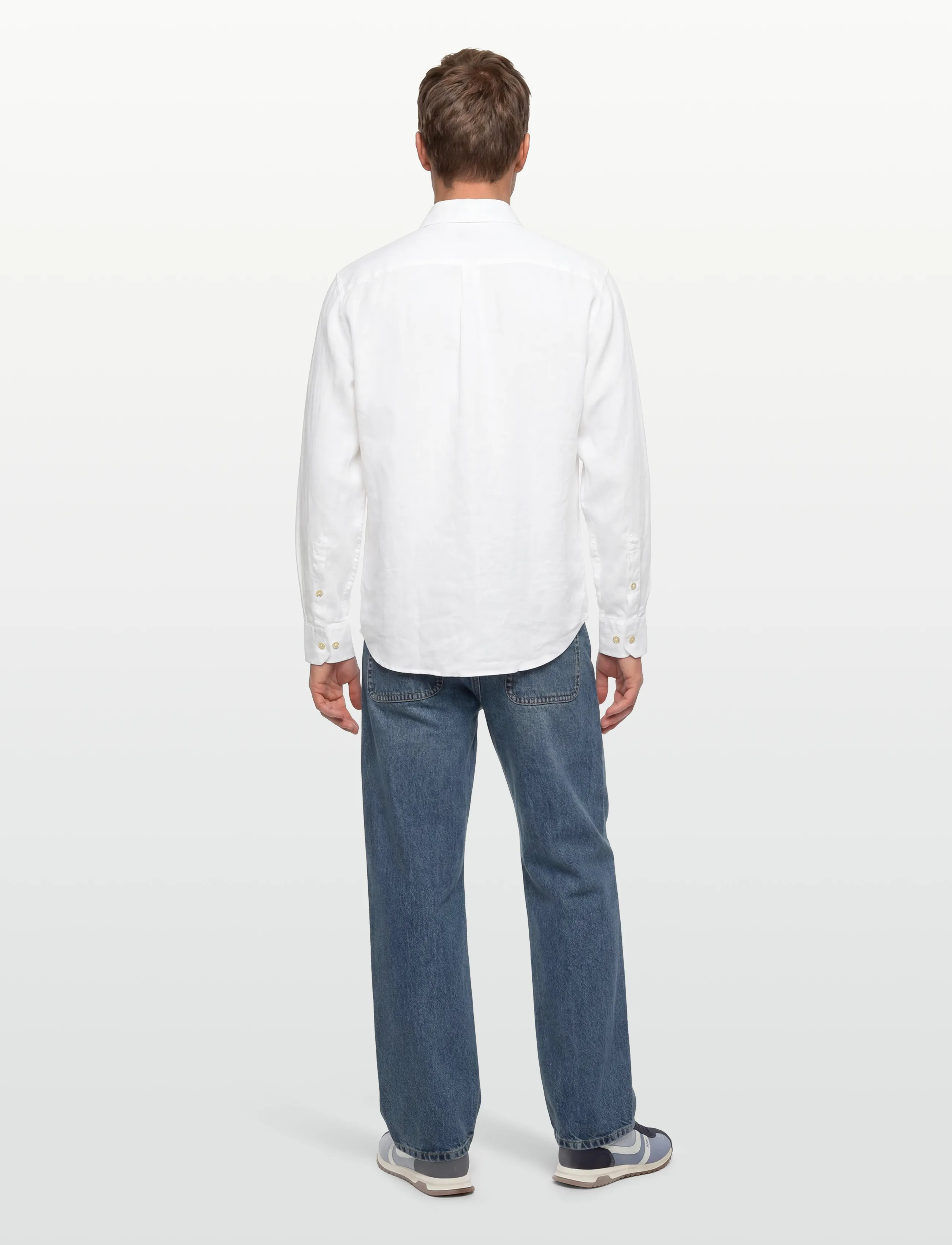 Oscar Jacobson - Reg Fit Cut Away Linen Shirt - basic skjorter - optical white - 4