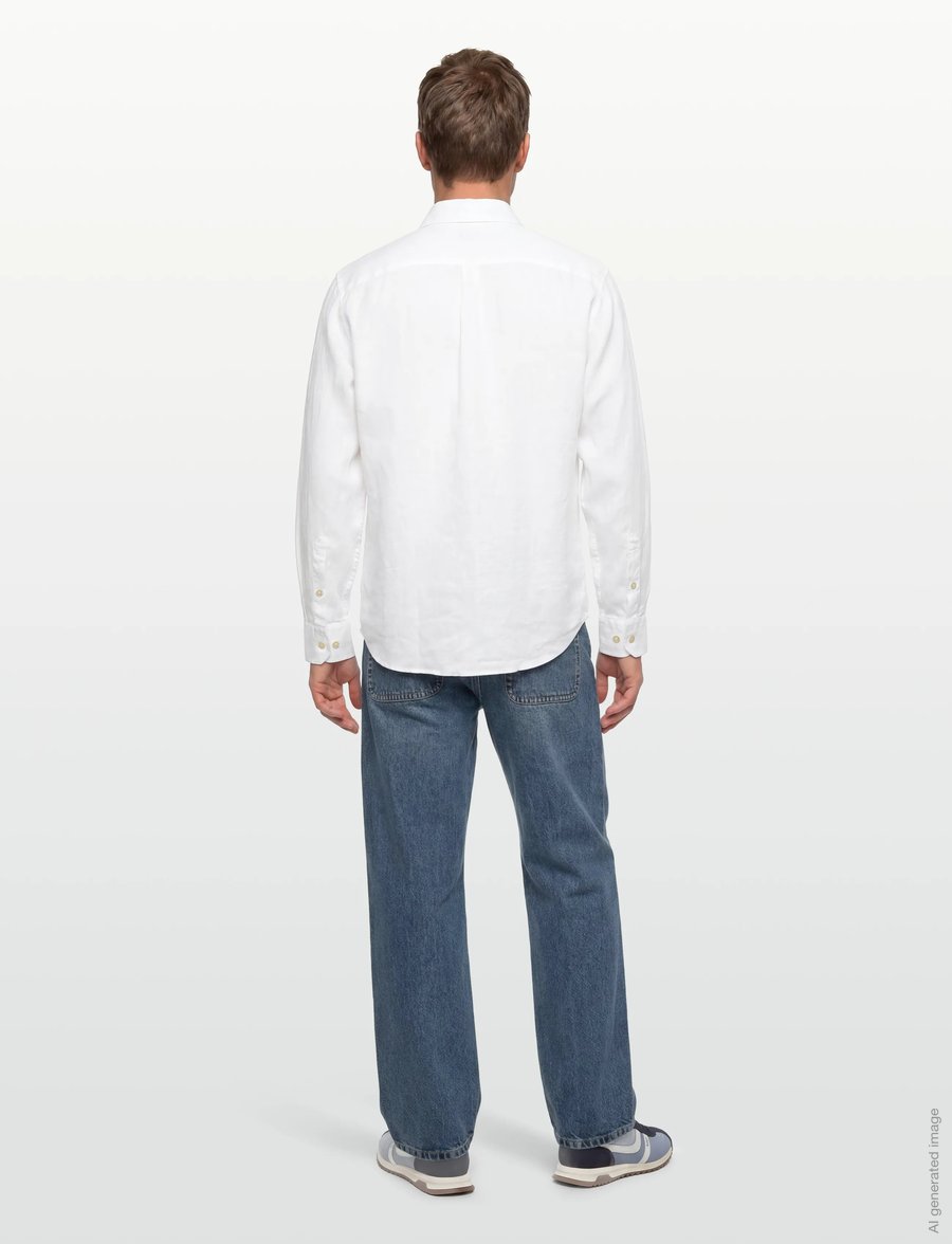 Oscar Jacobson - Reg Fit Cut Away Linen Shirt - basic skjorter - optical white - 4