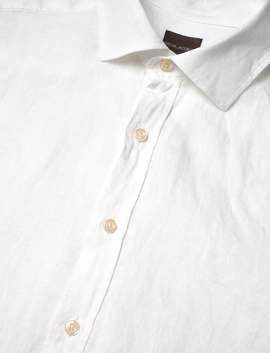Oscar Jacobson - Reg Fit Cut Away Linen Shirt - basic skjorter - optical white - 5