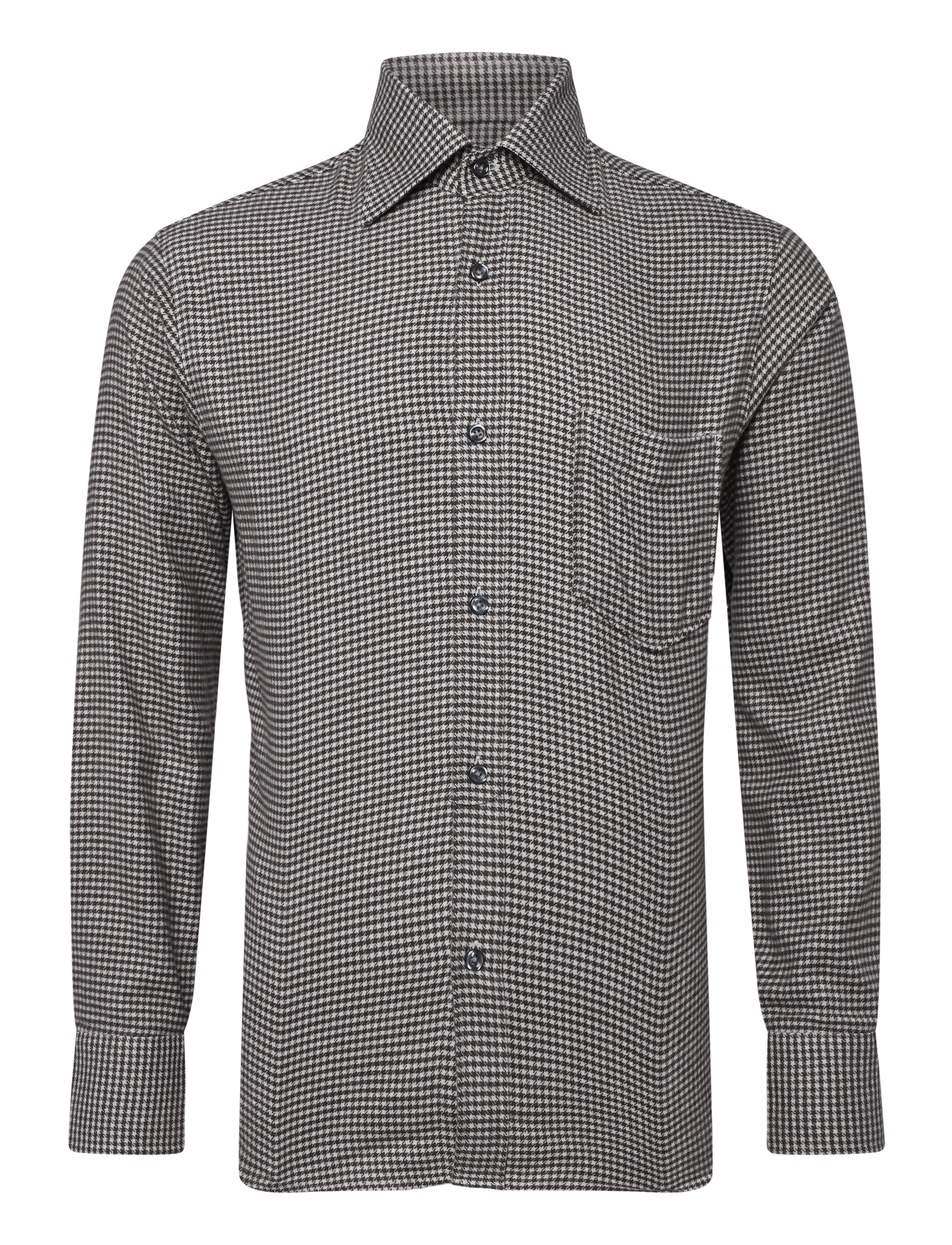 Oscar Jacobson Straight Fit Casual Spread Houndstooth - Skjorter - BLACK BROWN / brown