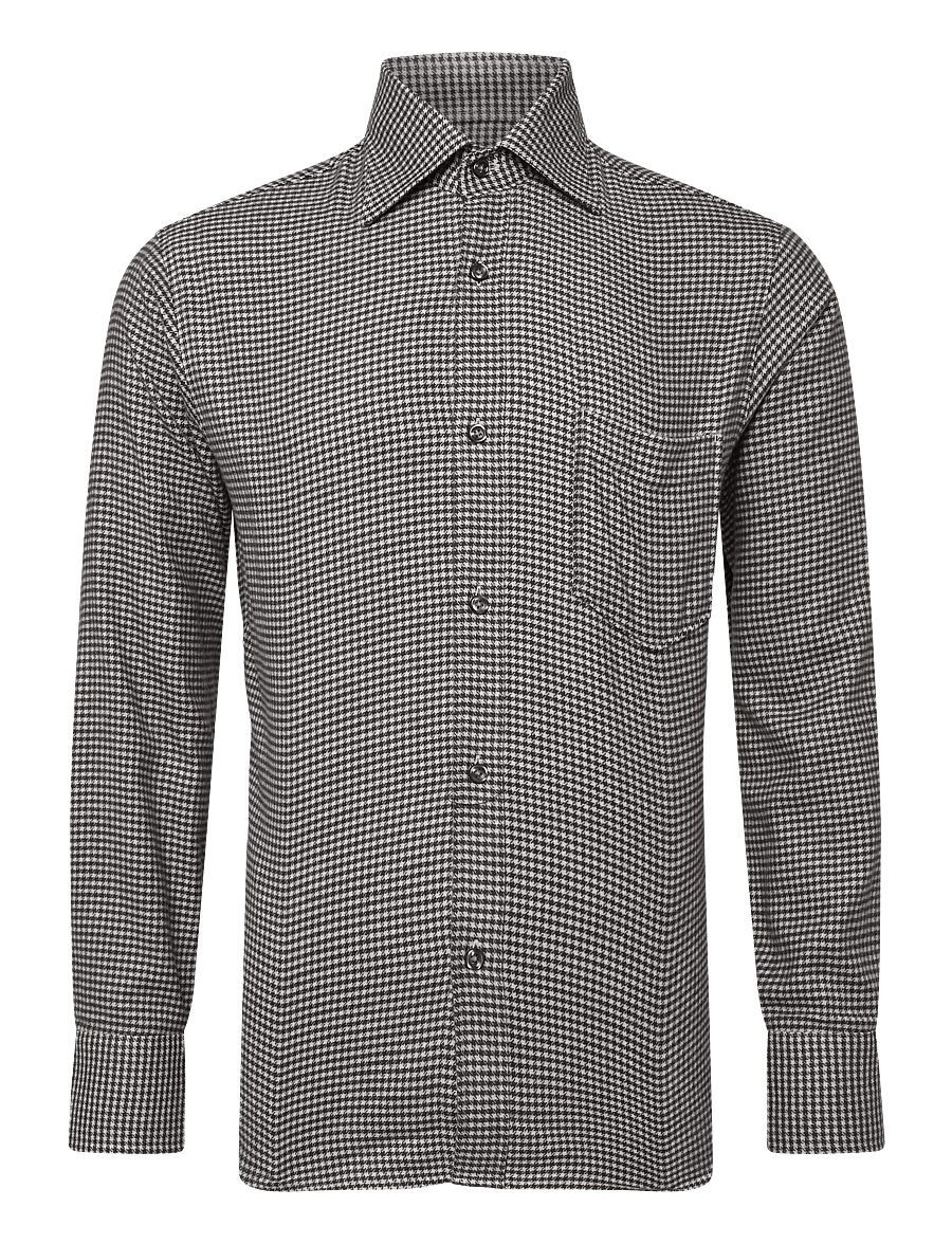 Oscar Jacobson - Straight Fit Casual Spread Houndstooth - flannel-skjorter - black brown - 0