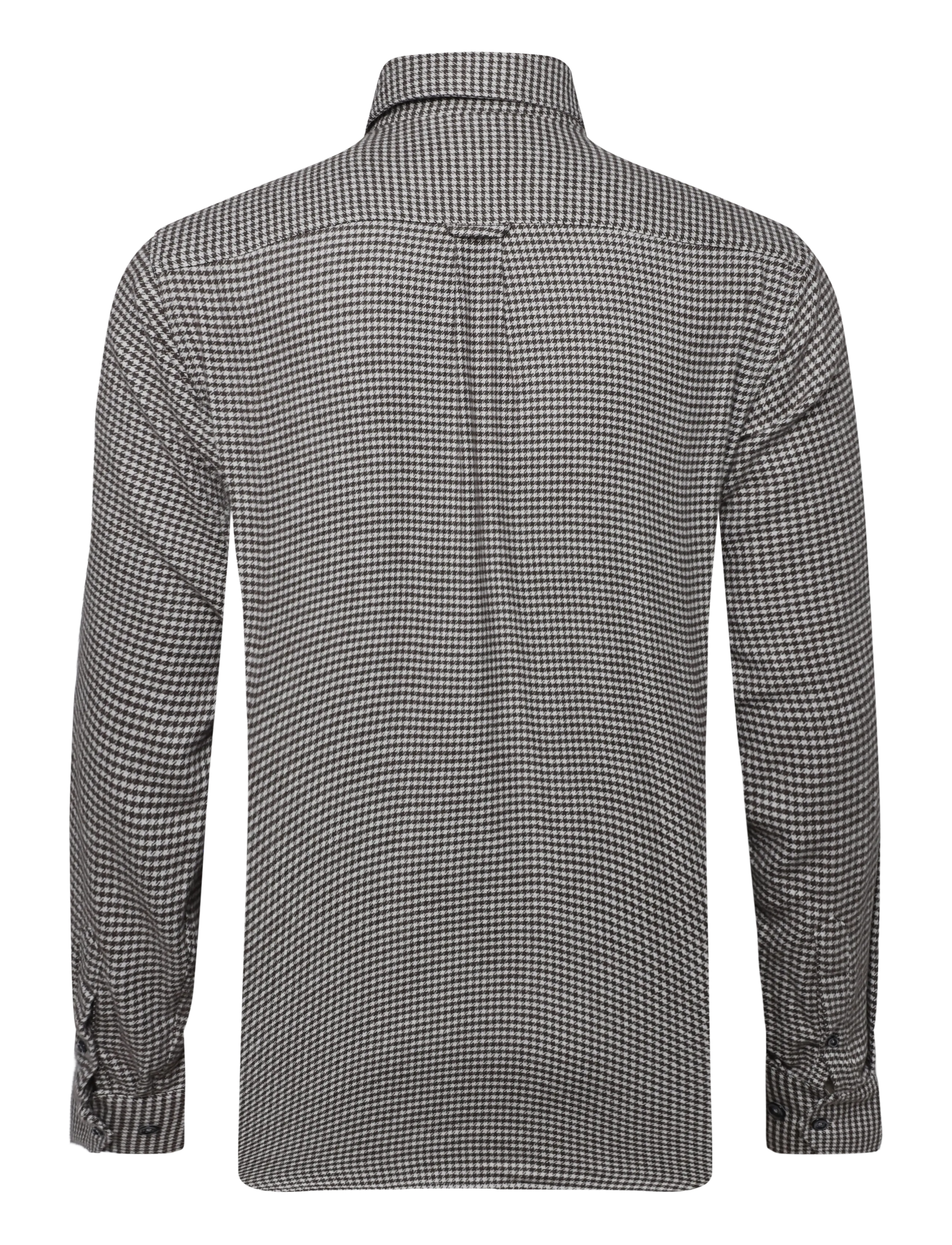 Oscar Jacobson - Straight Fit Casual Spread Houndstooth - flannel-skjorter - black brown - 1