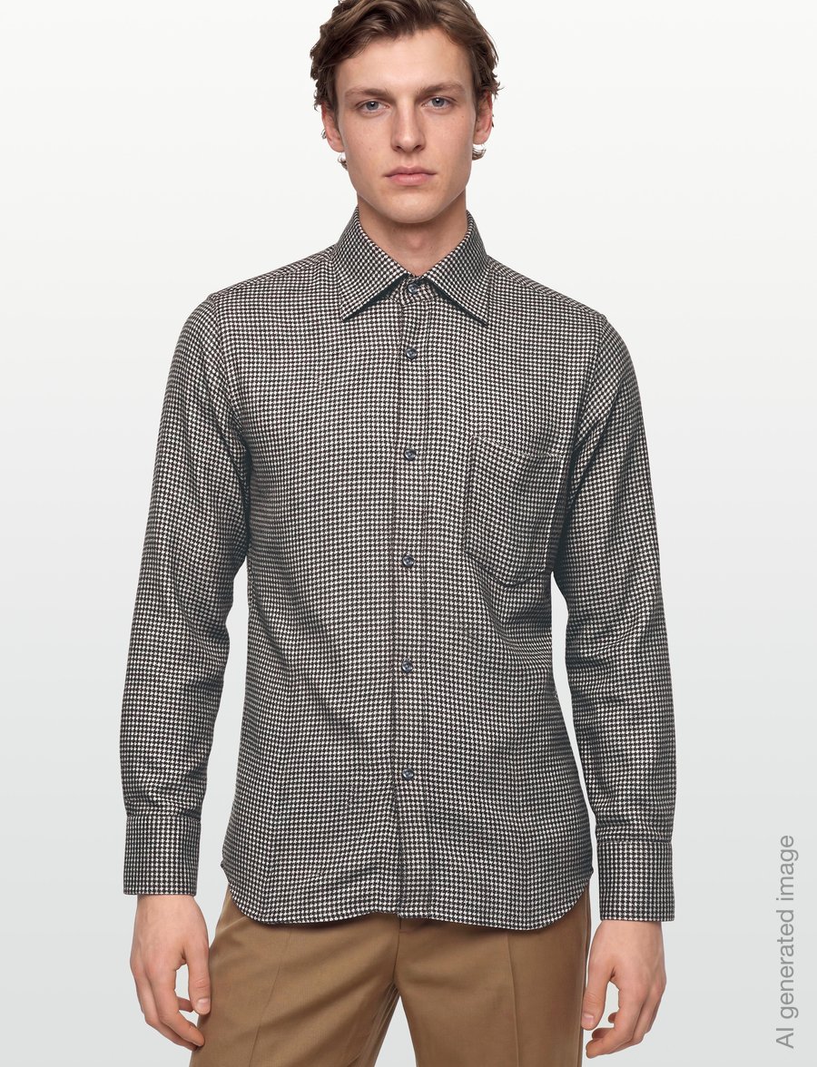 Oscar Jacobson - Straight Fit Casual Spread Houndstooth - flanellsärgid - black brown - 3