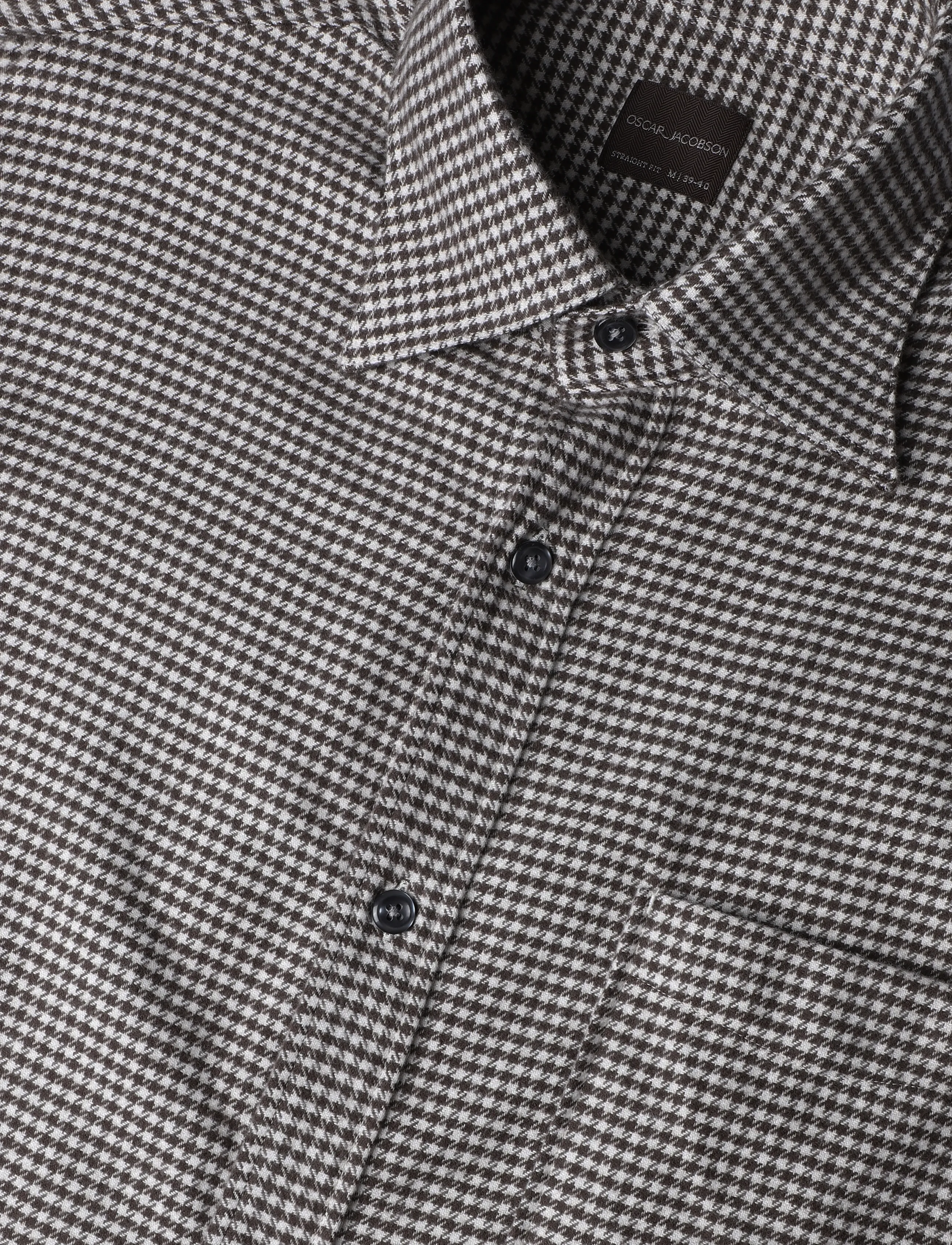 Oscar Jacobson - Straight Fit Casual Spread Houndstooth - flannel-skjorter - black brown - 2