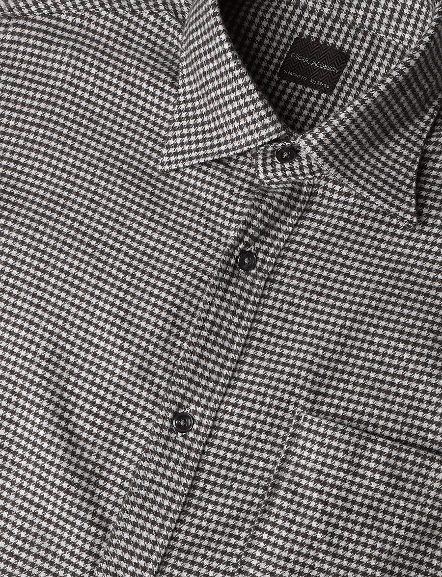 Oscar Jacobson - Straight Fit Casual Spread Houndstooth - flannel-skjorter - black brown - 2