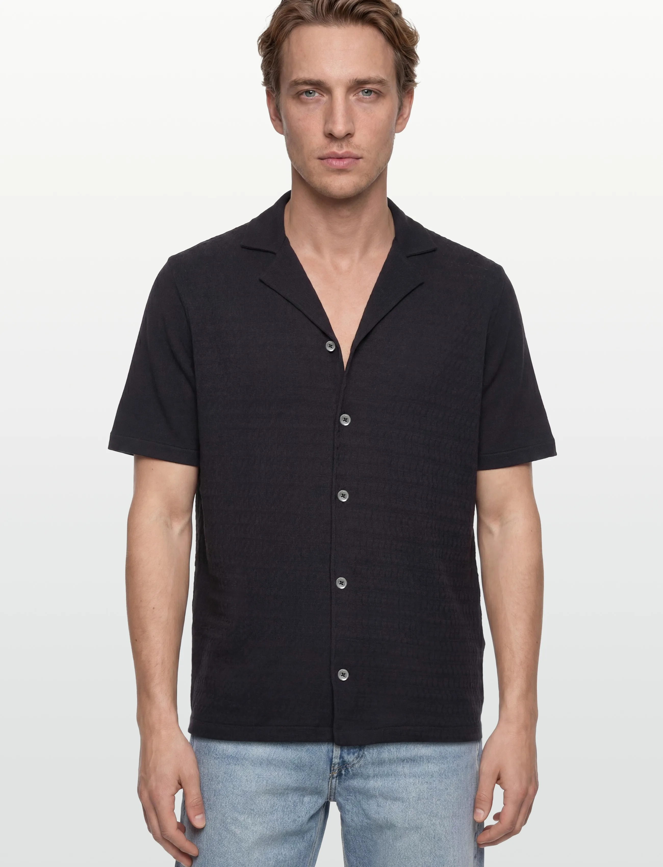 Oscar Jacobson - Kirk Knitted Shirt - podstawowe koszulki - night blue - 3