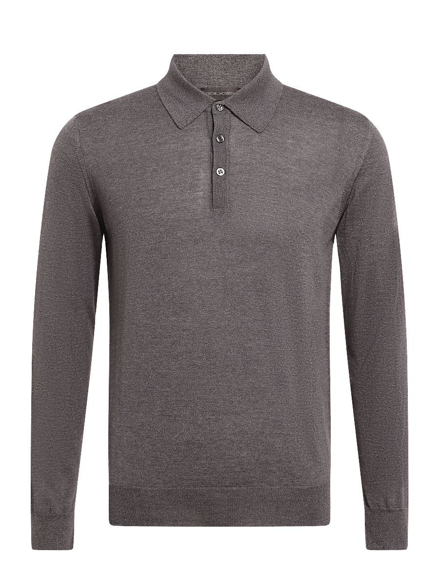 Oscar Jacobson - Melvin Poloshirt - långärmade stickade pikétröjor - taupe brown - 0