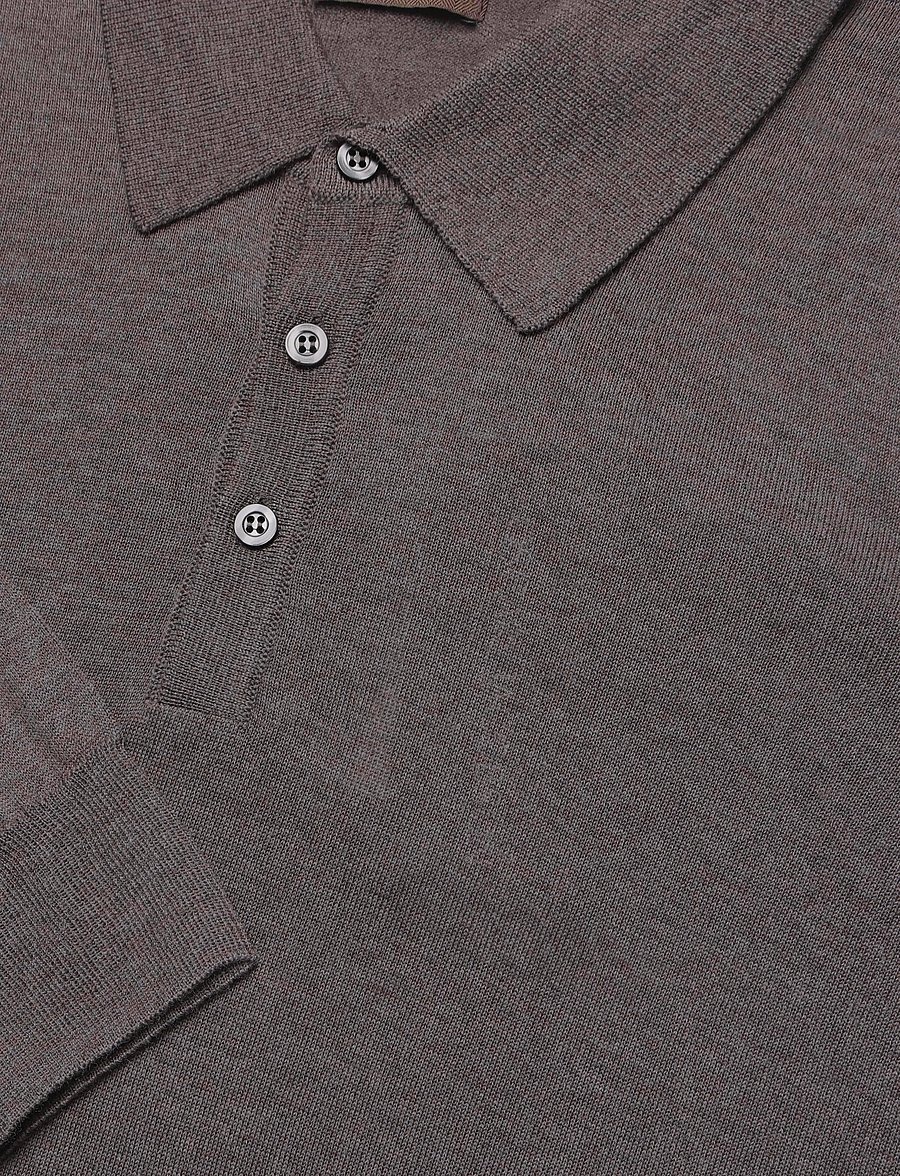 Oscar Jacobson - Melvin Poloshirt - långärmade stickade pikétröjor - taupe brown - 2