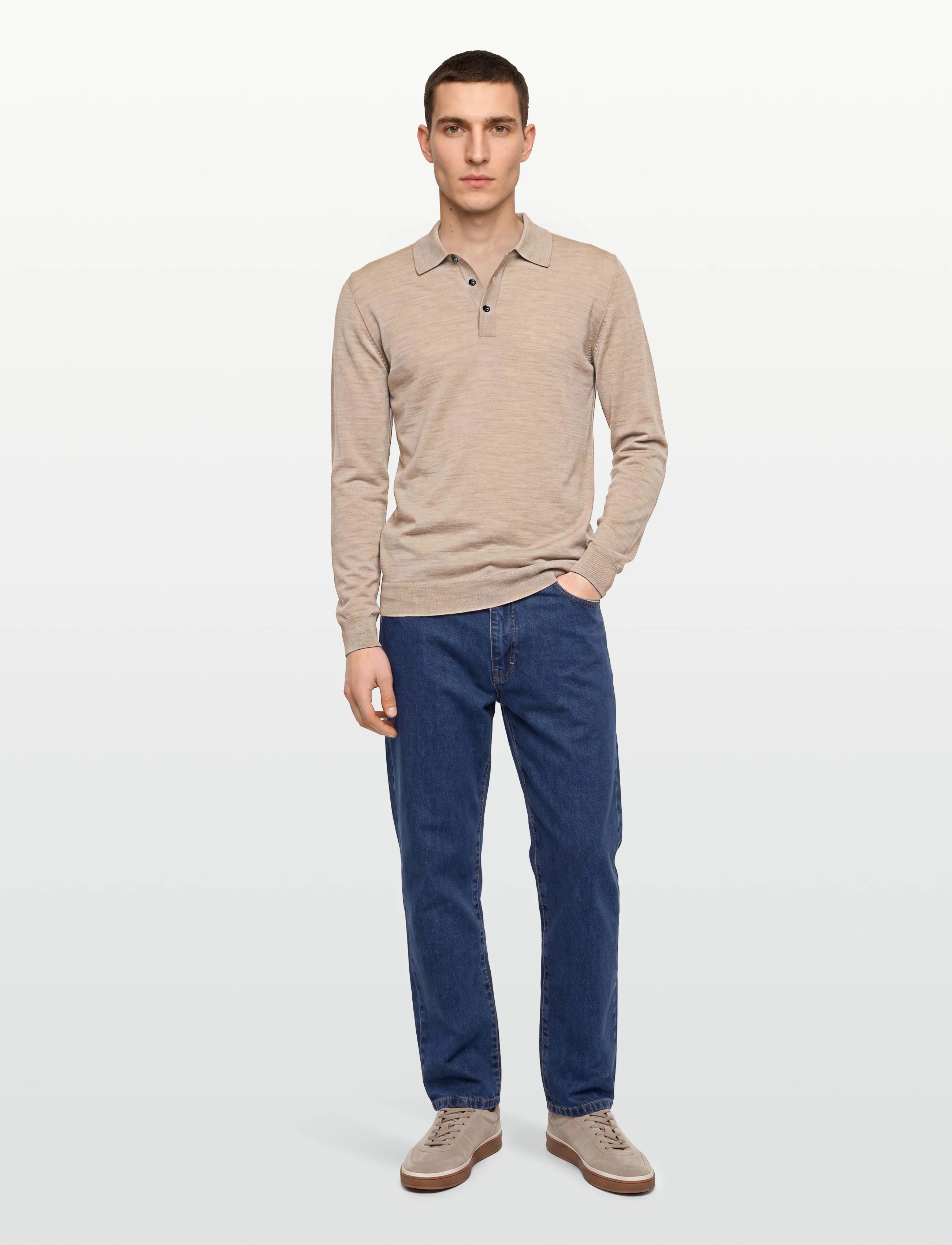Oscar Jacobson - Melvin Poloshirt - långärmade stickade pikétröjor - baked beige - 0