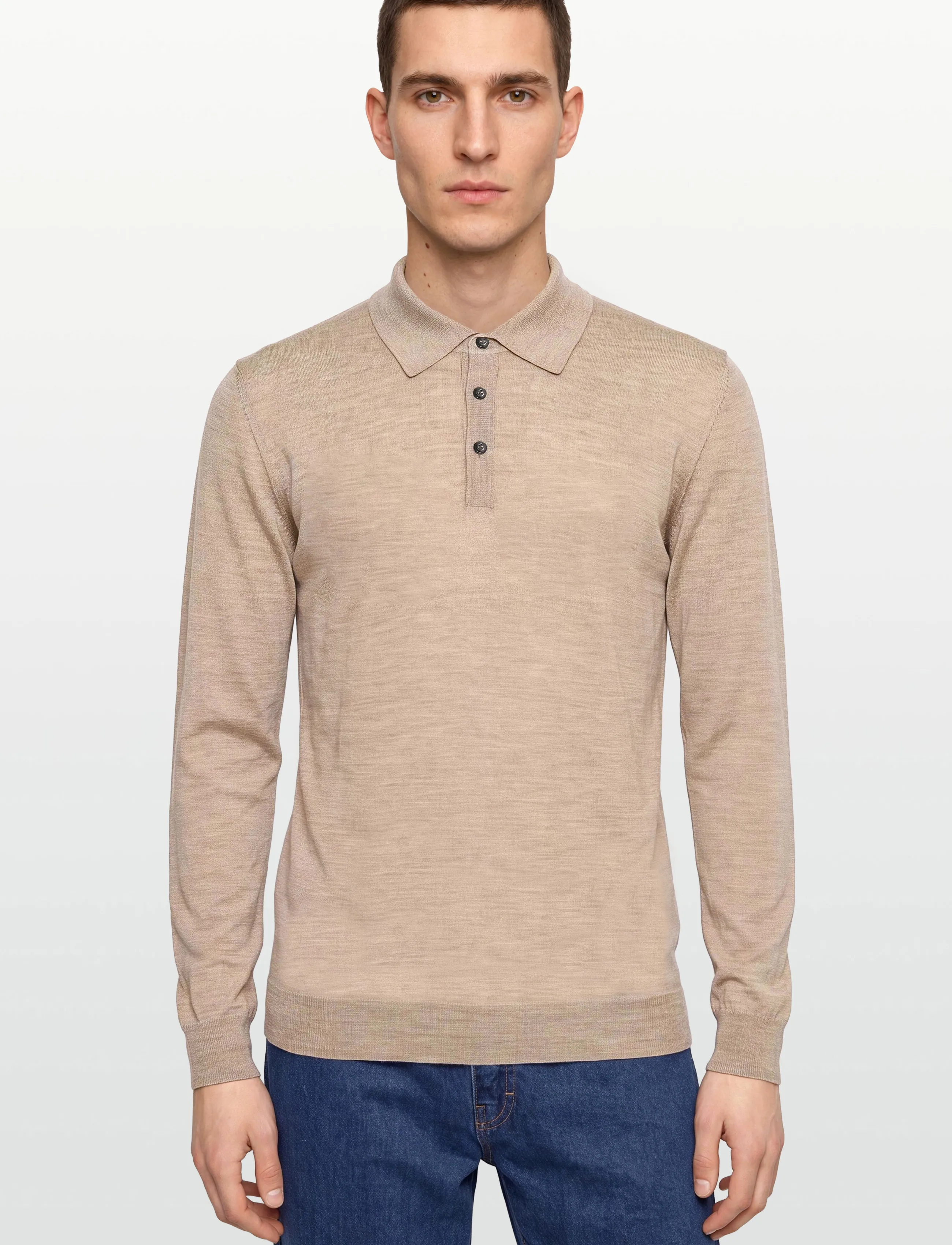 Oscar Jacobson - Melvin Poloshirt - långärmade stickade pikétröjor - baked beige - 3
