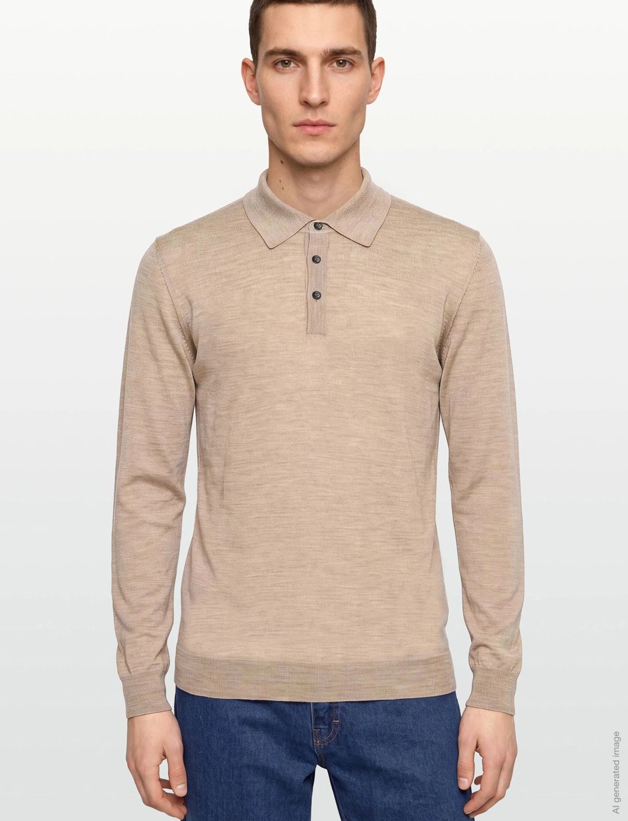 Oscar Jacobson - Melvin Poloshirt - långärmade stickade pikétröjor - baked beige - 3
