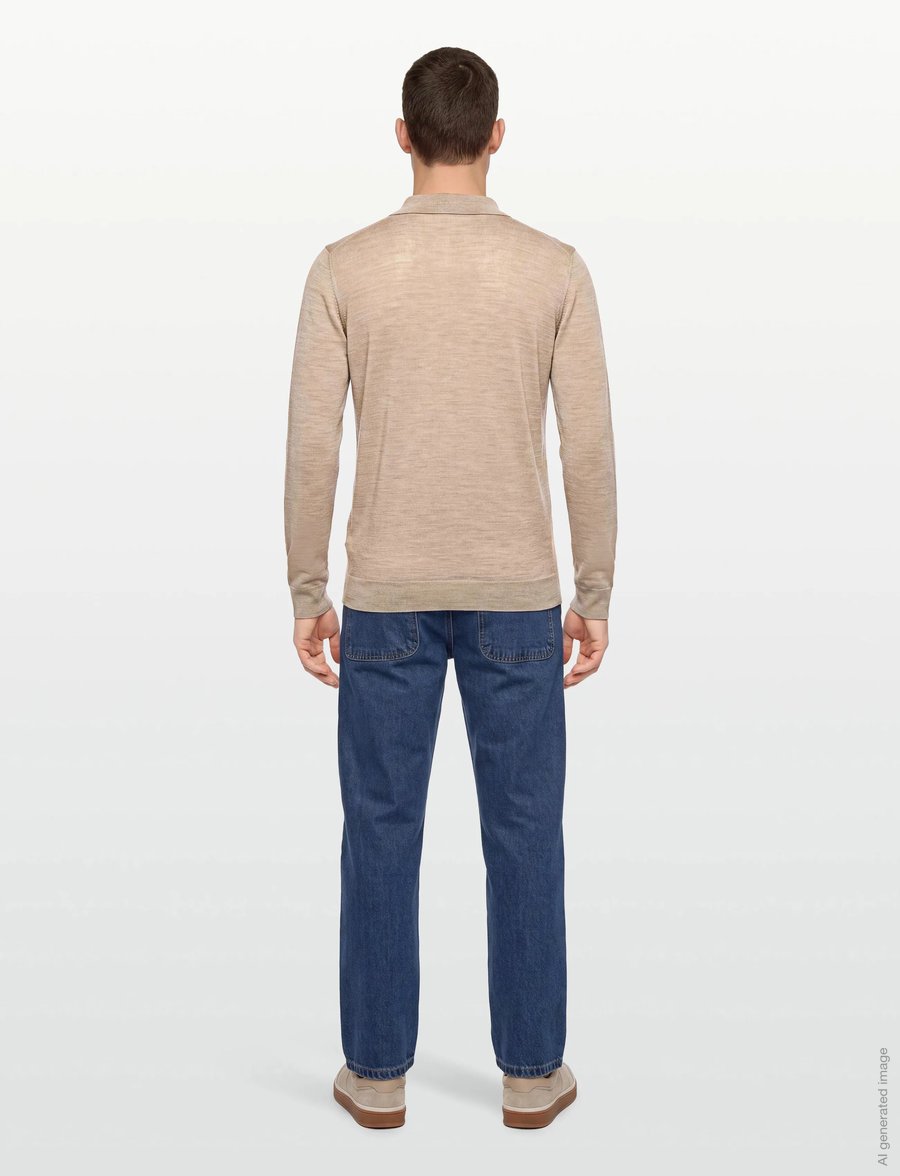 Oscar Jacobson - Melvin Poloshirt - långärmade stickade pikétröjor - baked beige - 4