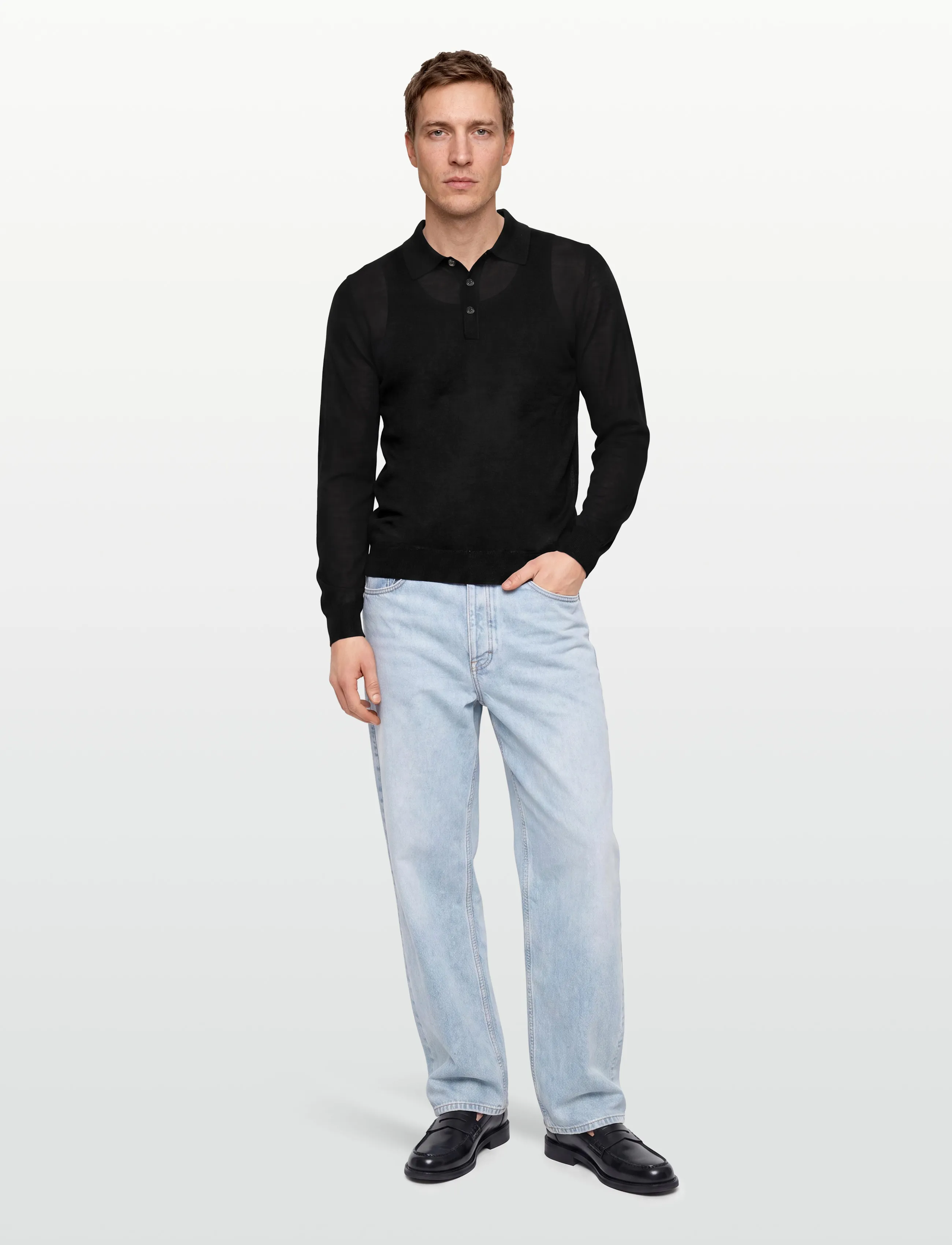 Oscar Jacobson Melvin Poloshirt, XXL, Black, Strik > Langærmede Strikkede Poloer, Herre
