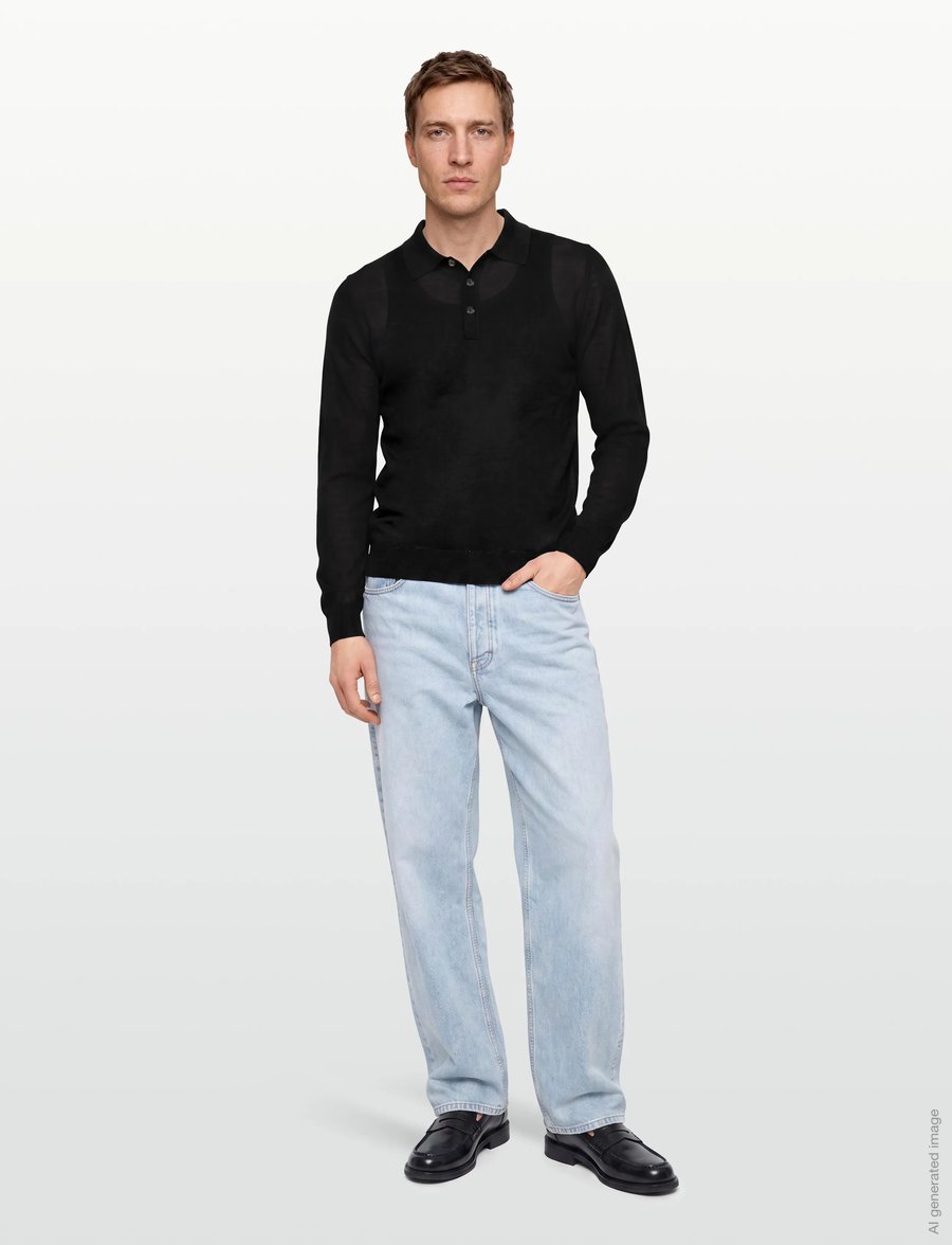 Oscar Jacobson - Melvin Poloshirt - poloer i strik med lange ærmer - black tile - 0