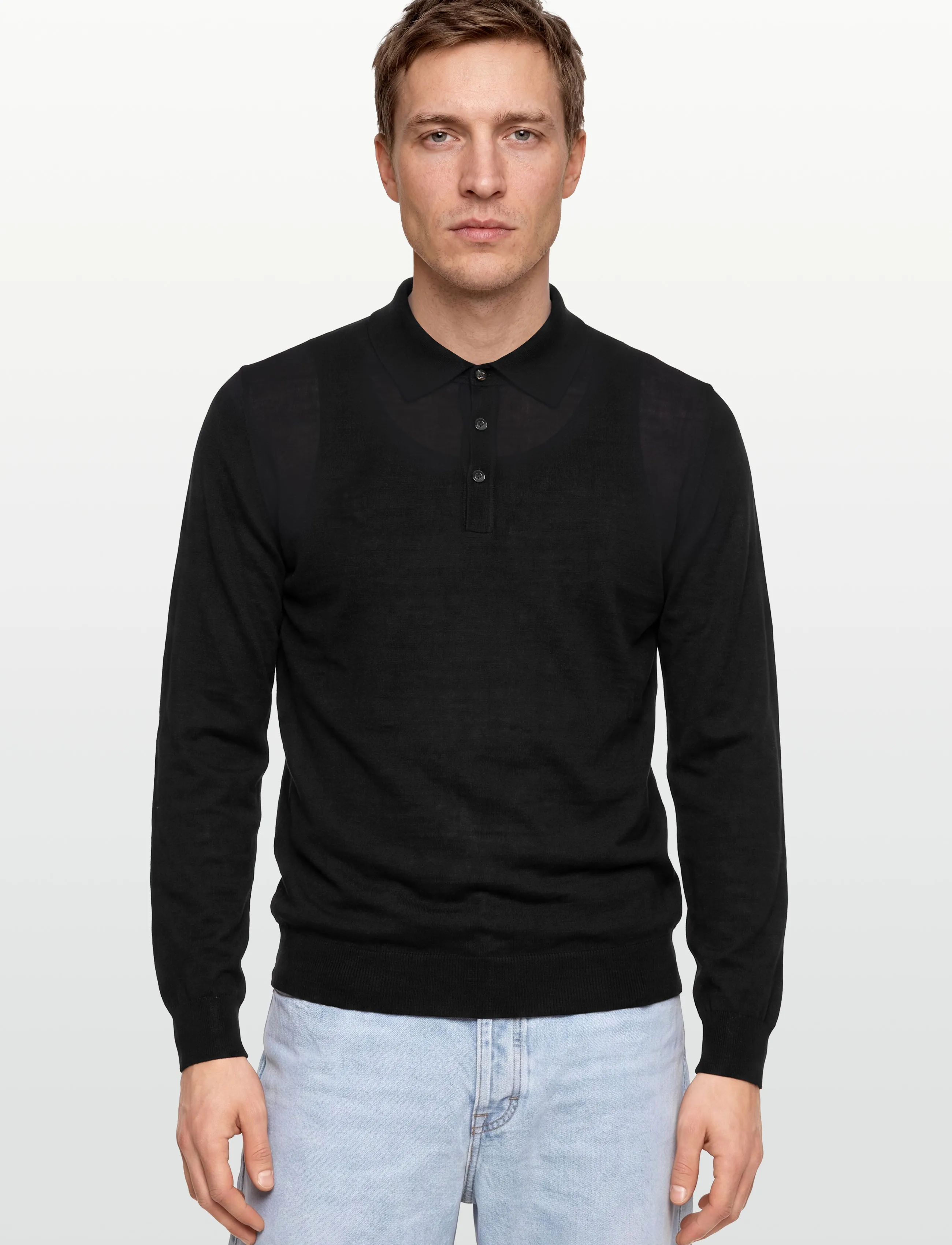 Oscar Jacobson - Melvin Poloshirt - long-sleeved knitted polos - black tile - 3