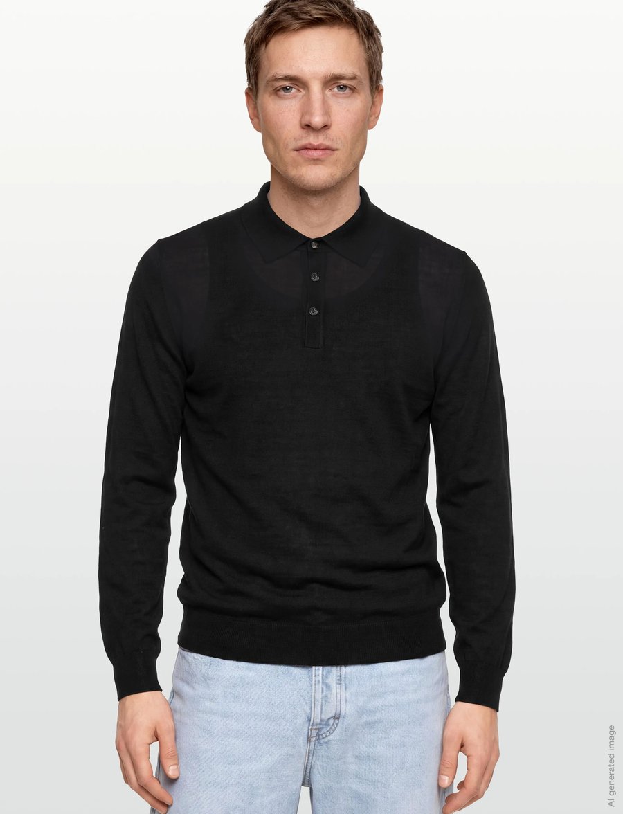 Oscar Jacobson - Melvin Poloshirt - poloer i strik med lange ærmer - black tile - 3
