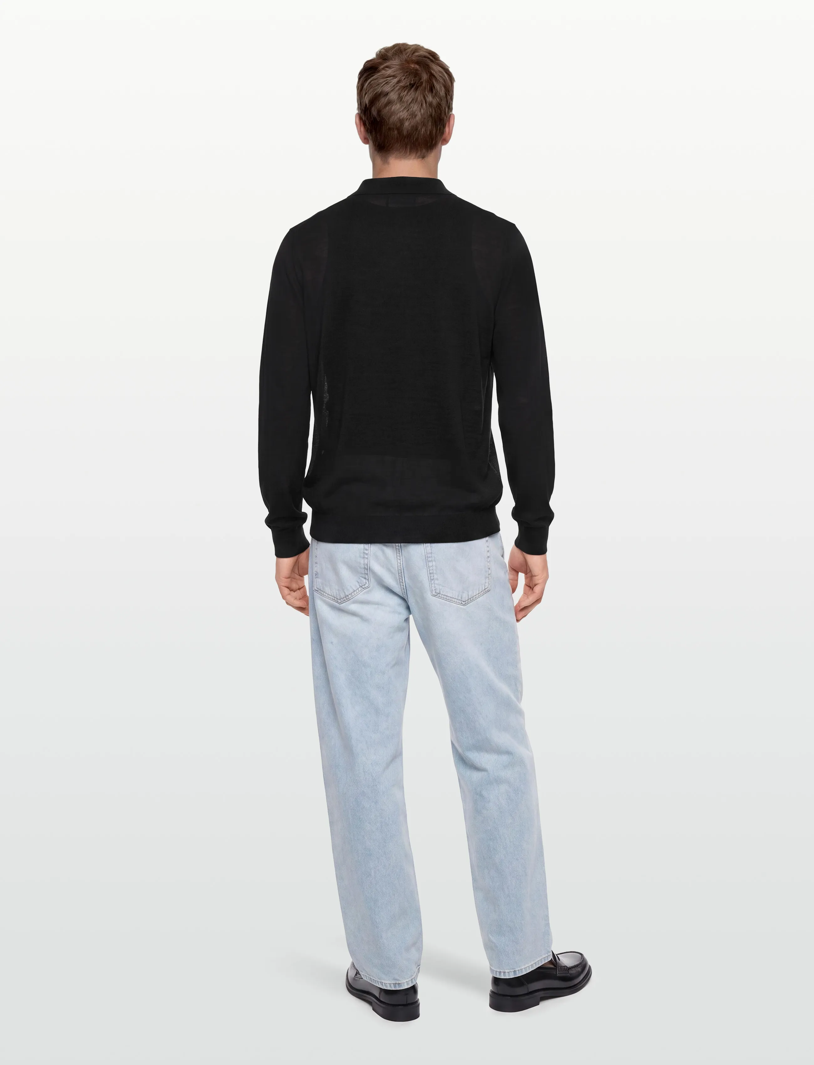 Oscar Jacobson - Melvin Poloshirt - long-sleeved knitted polos - black tile - 4