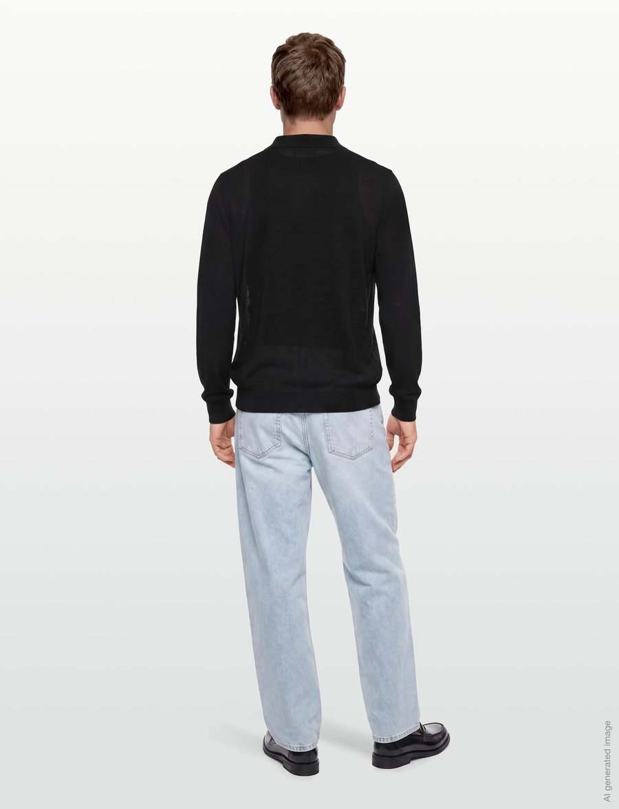 Oscar Jacobson - Melvin Poloshirt - poloer i strik med lange ærmer - black tile - 4