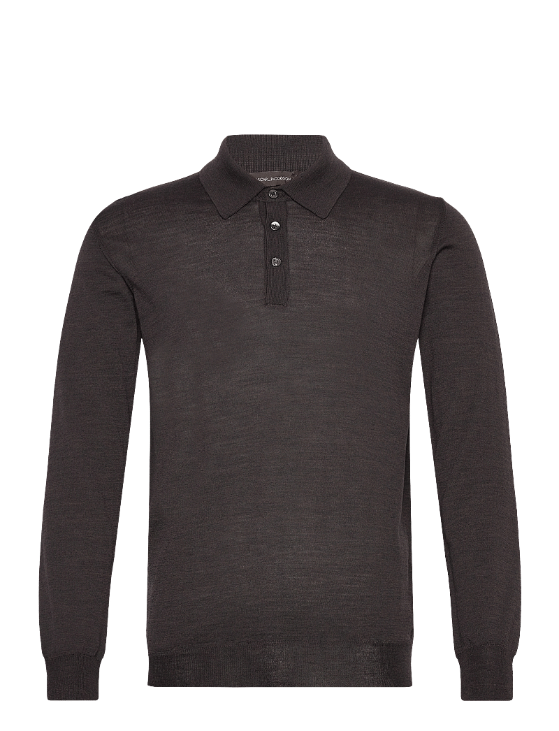 Oscar Jacobson - Melvin Poloshirt - langärmelige gestrickte polohemden - brown flannel - 0