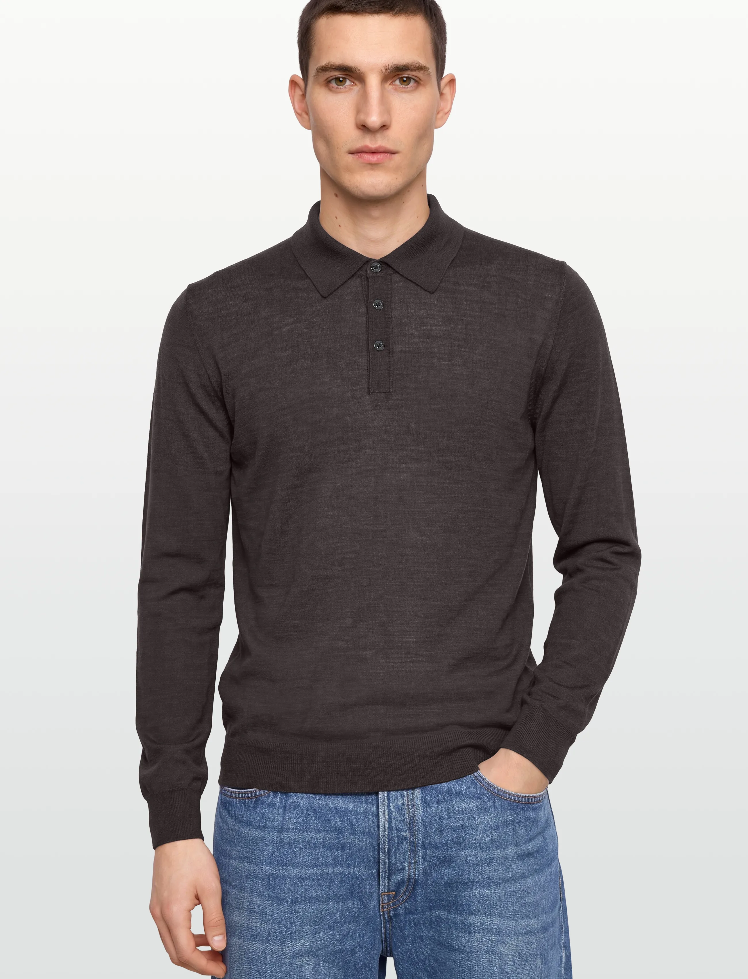 Oscar Jacobson - Melvin Poloshirt - pikkade varrukatega kootud polod - brown flannel - 3