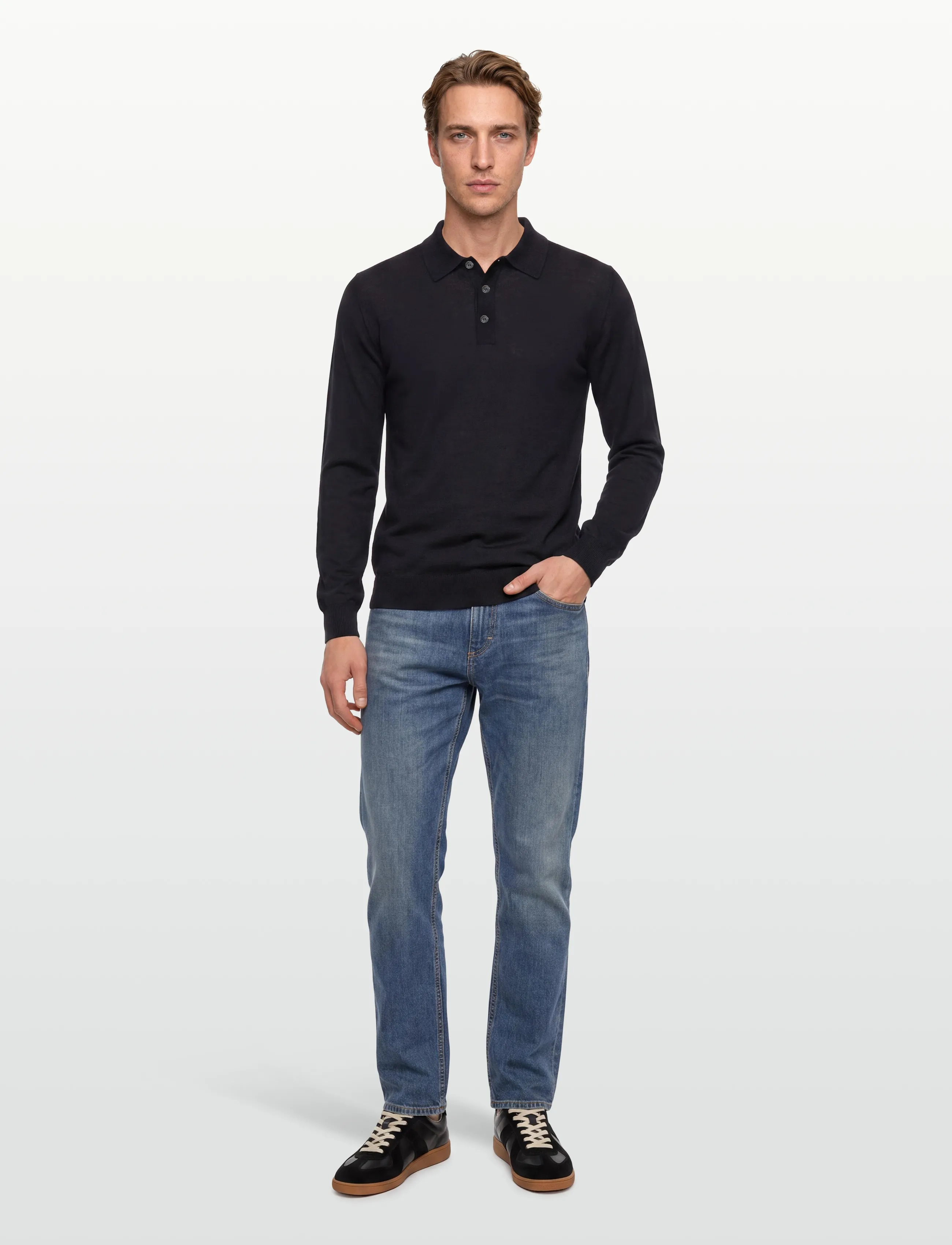 Oscar Jacobson Melvin Poloshirt, XL, Navy, Strik > Langærmede Strikkede Poloer, Herre