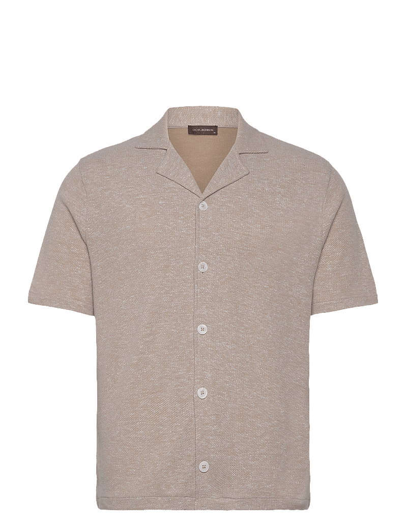 Oscar Jacobson - Konrad Reg Shirt S-S - basic skjortor - almond beige - 0