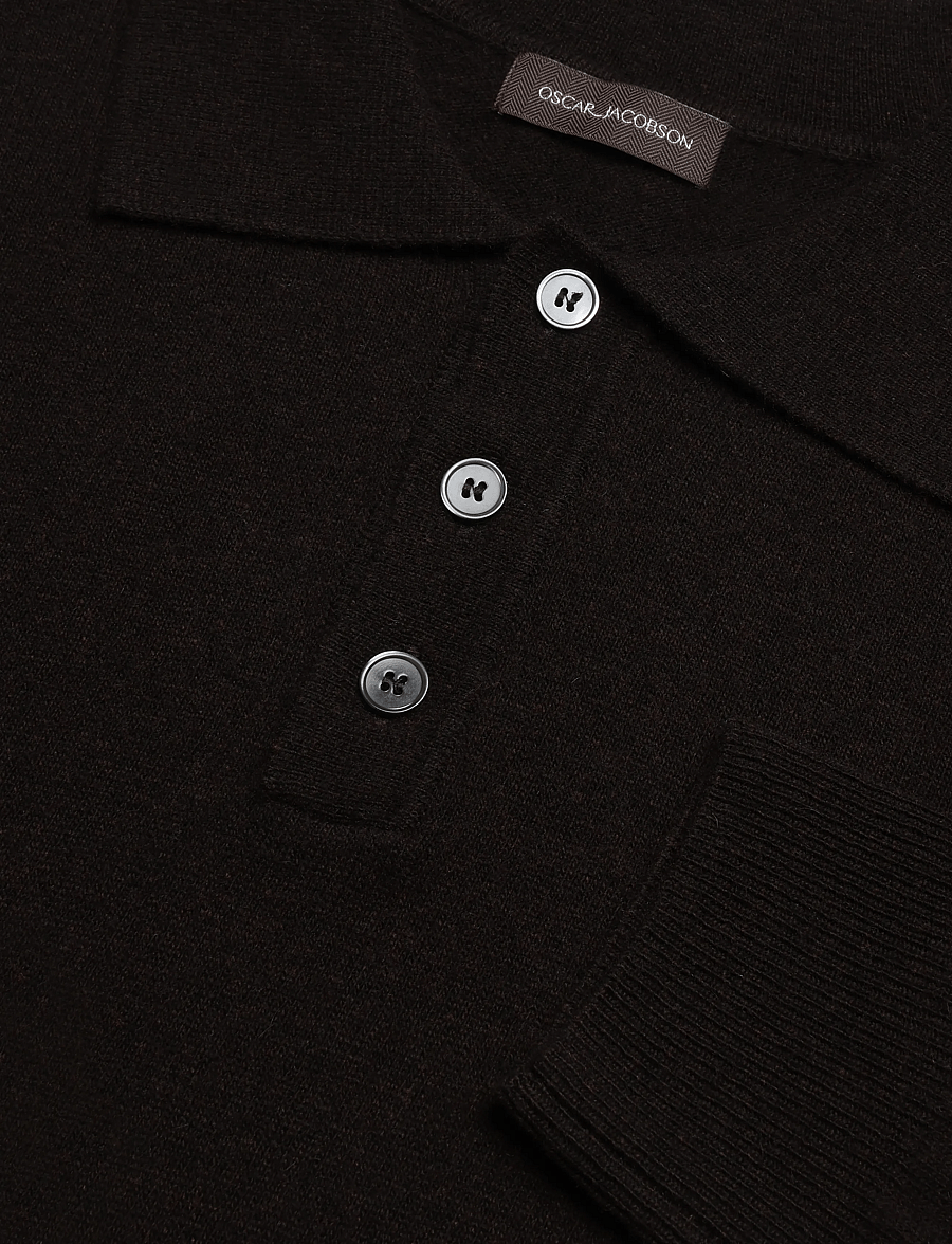 Oscar Jacobson - Pepe Poloshirt - long-sleeved knitted polos - brown flannel - 2
