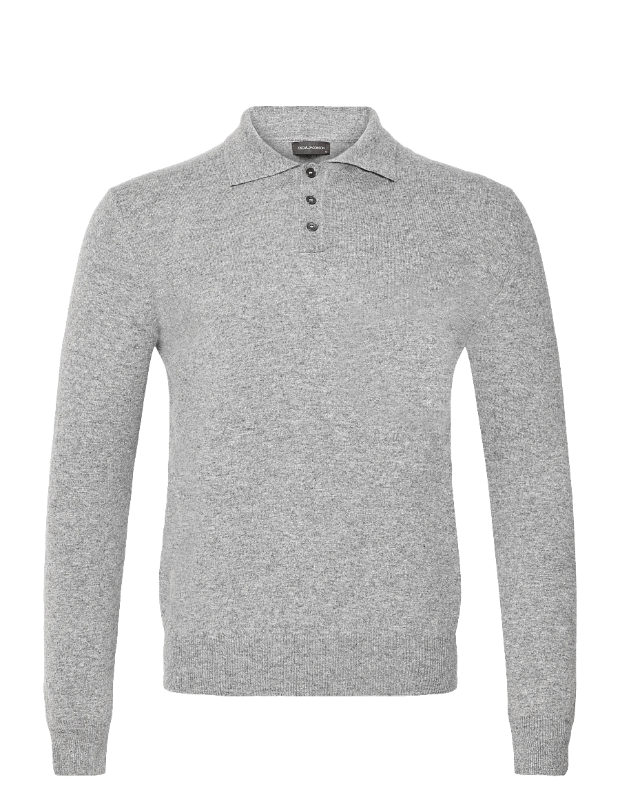 Oscar Jacobson - Pepe Poloshirt - long-sleeved knitted polos - grey melange - 0