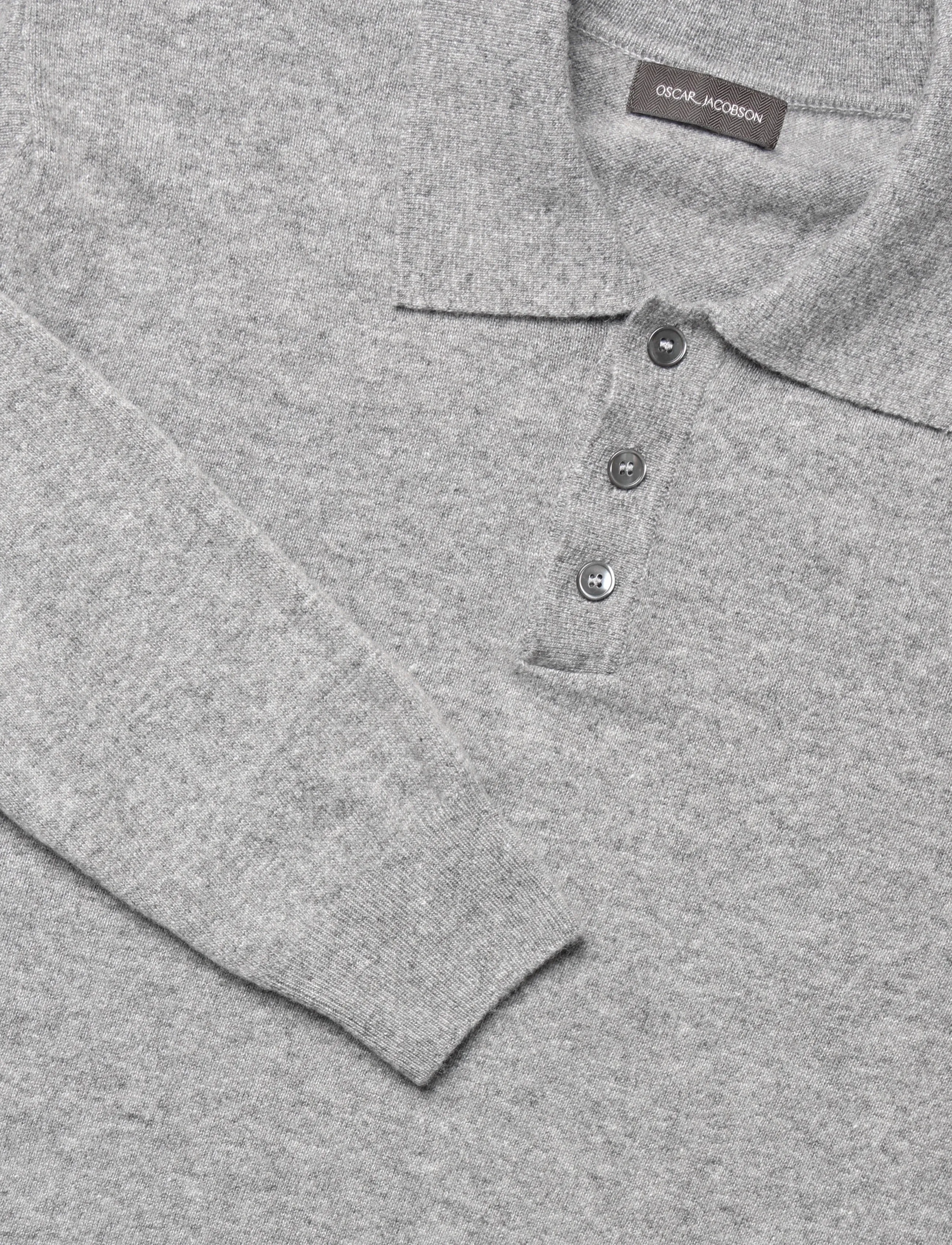 Oscar Jacobson - Pepe Poloshirt - long-sleeved knitted polos - grey melange - 2