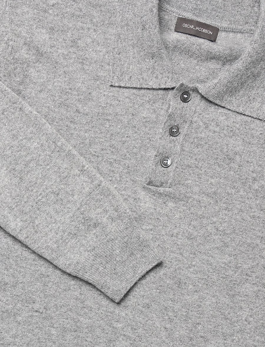 Oscar Jacobson - Pepe Poloshirt - long-sleeved knitted polos - grey melange - 2