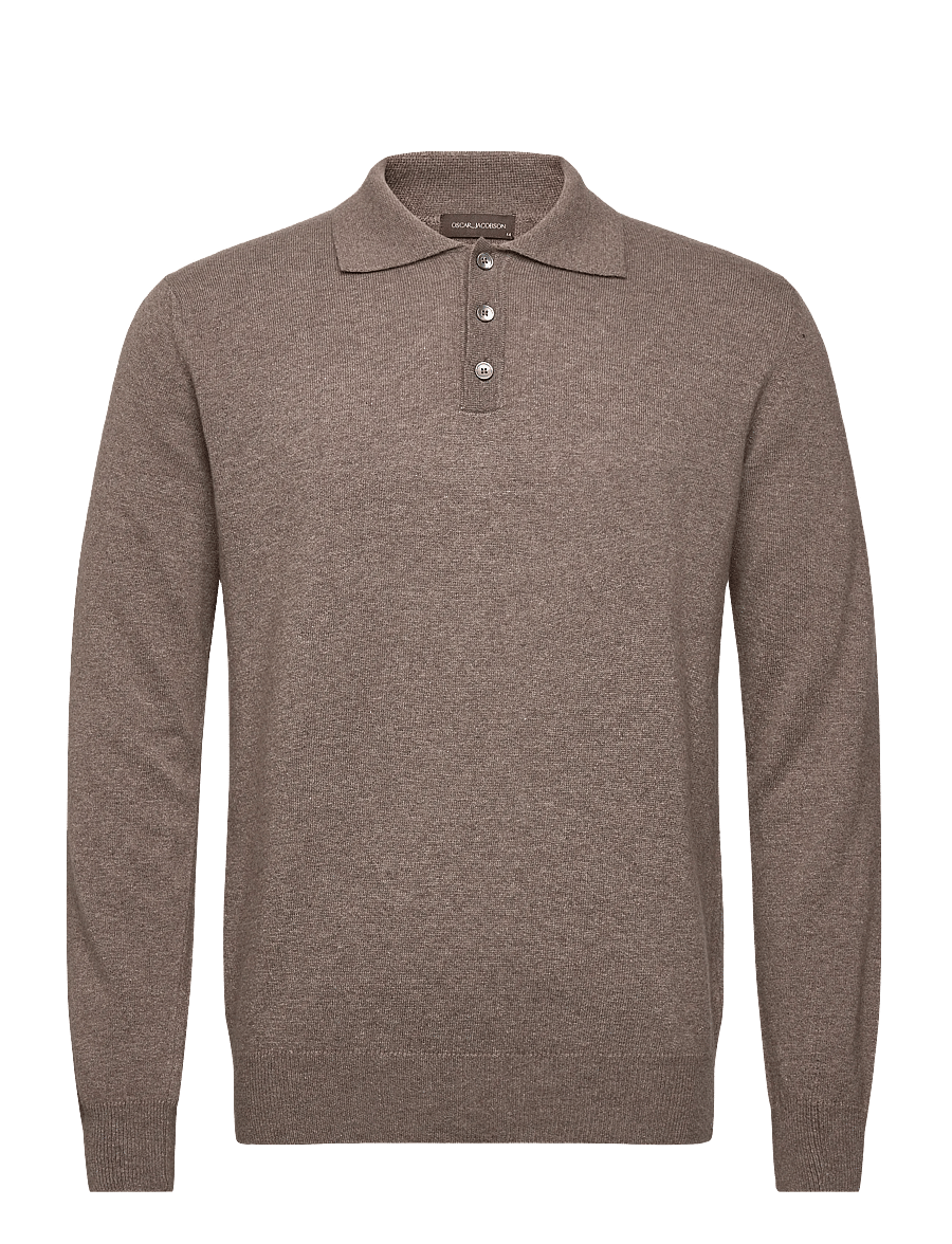 Oscar Jacobson - Pepe Poloshirt - adīti polo krekli ar garām piedurknēm - walnut beige - 0