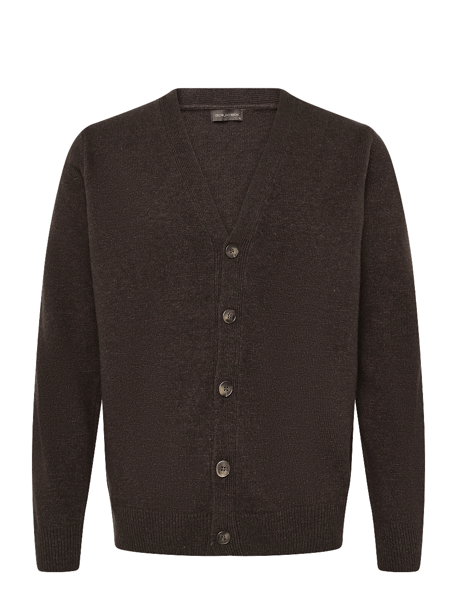Oscar Jacobson - Eduardo Cardigan - cardigans - brown flannel - 0