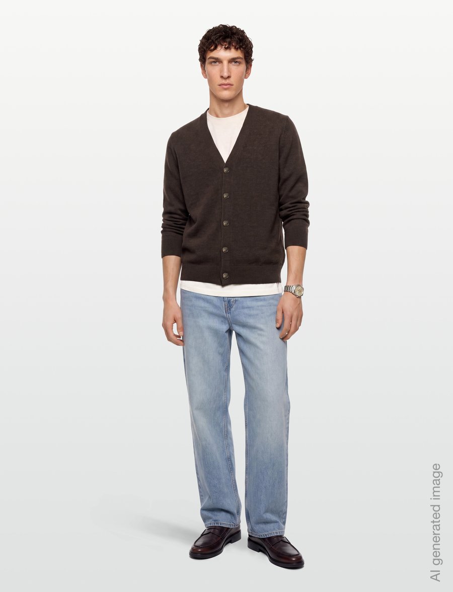 Oscar Jacobson - Eduardo Cardigan - kardiganid - brown flannel - 0
