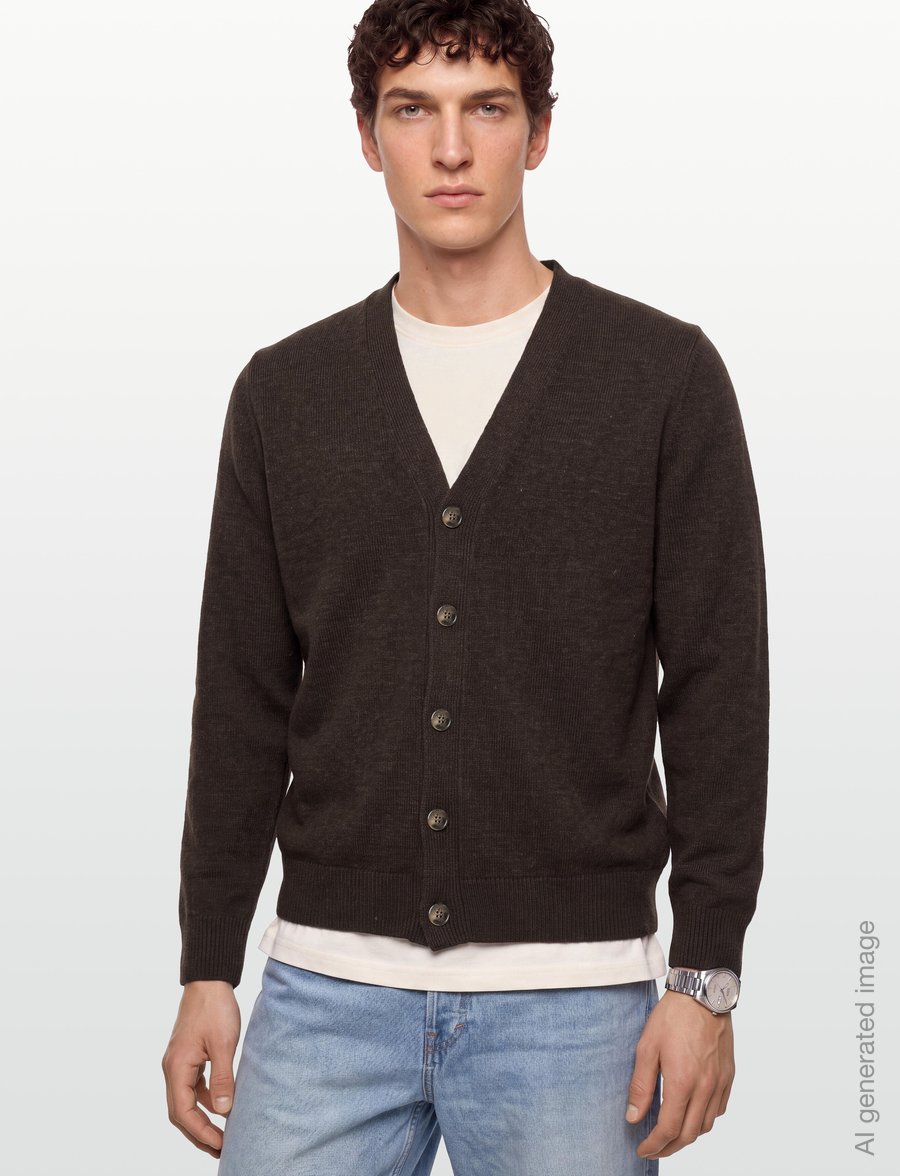 Oscar Jacobson - Eduardo Cardigan - kardiganid - brown flannel - 3