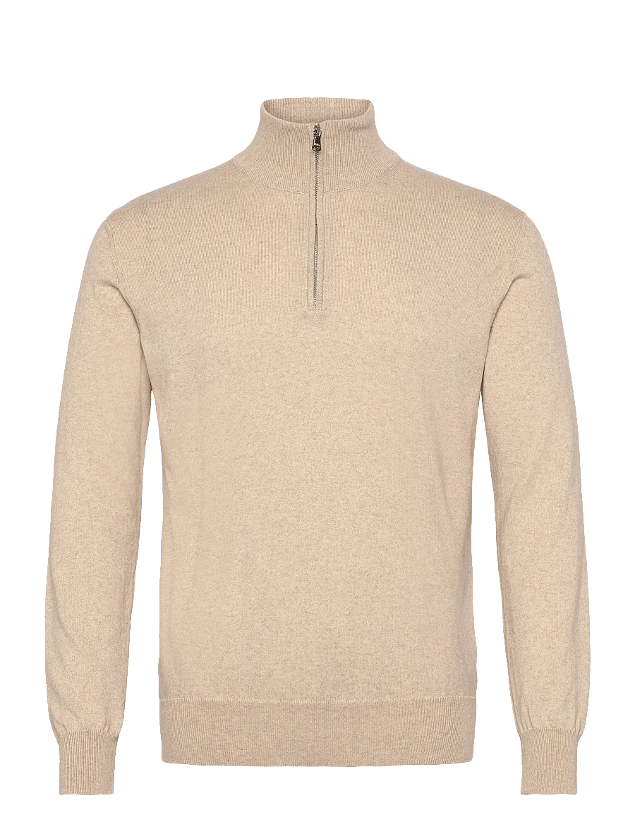 Oscar Jacobson - Pat Half Zip - half zip jumpers - light camel beige - 1