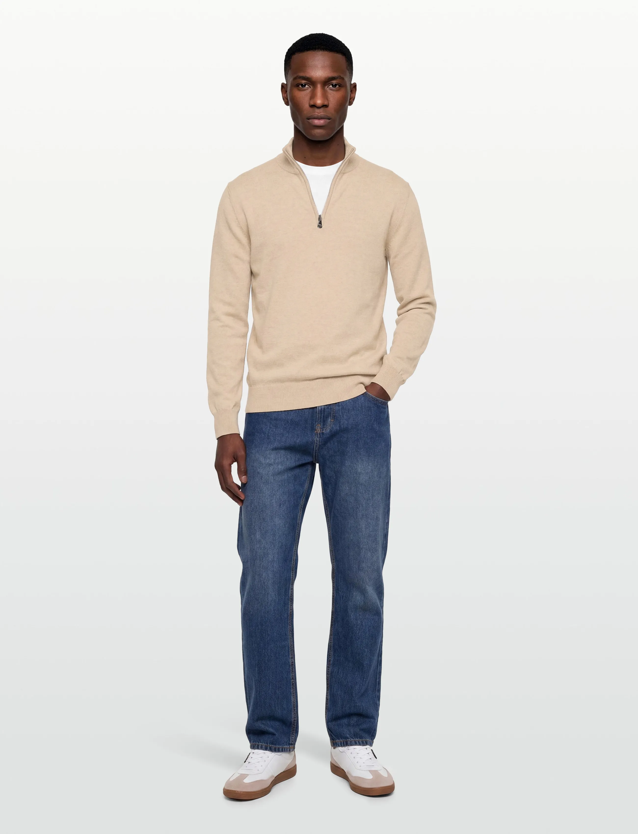 Oscar Jacobson Pat Half Zip, XL, Beige, Strik > Trøjer Med Halv Lynlås, Herre