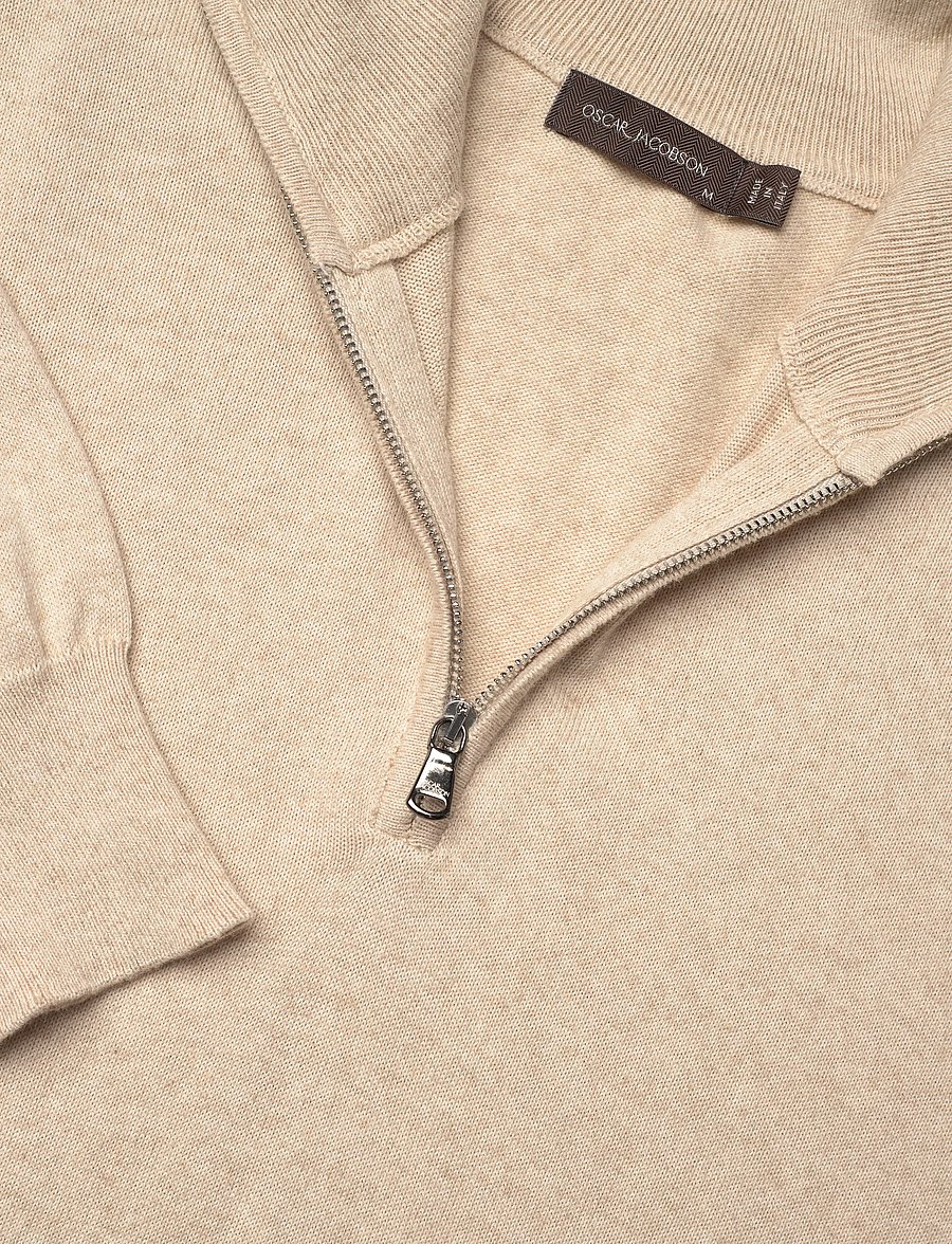 Oscar Jacobson - Pat Half Zip - half zip jumpers - light camel beige - 5