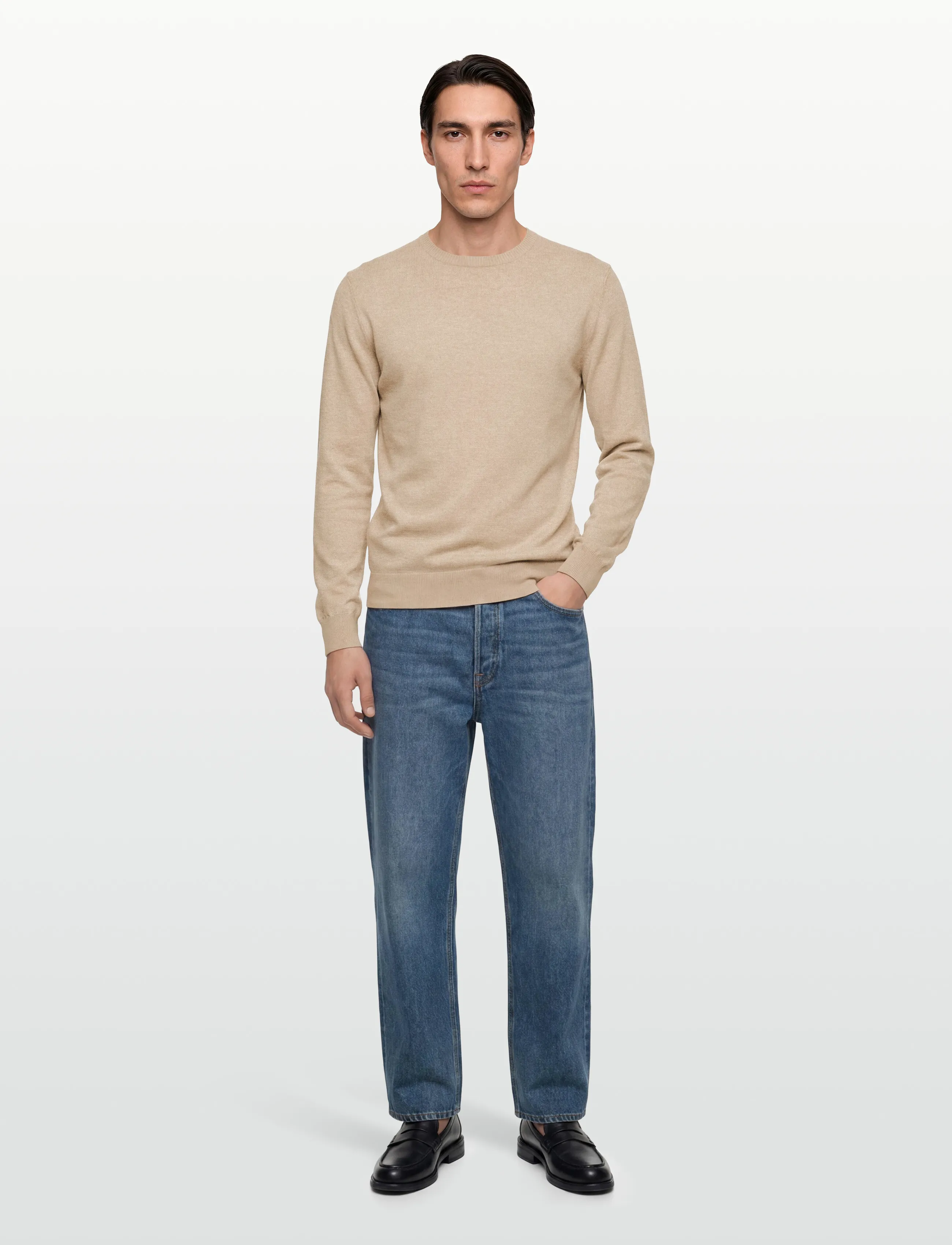 Oscar Jacobson Valter Roundneck, M, Knitwear, Beige - Round Necks, Männerswear