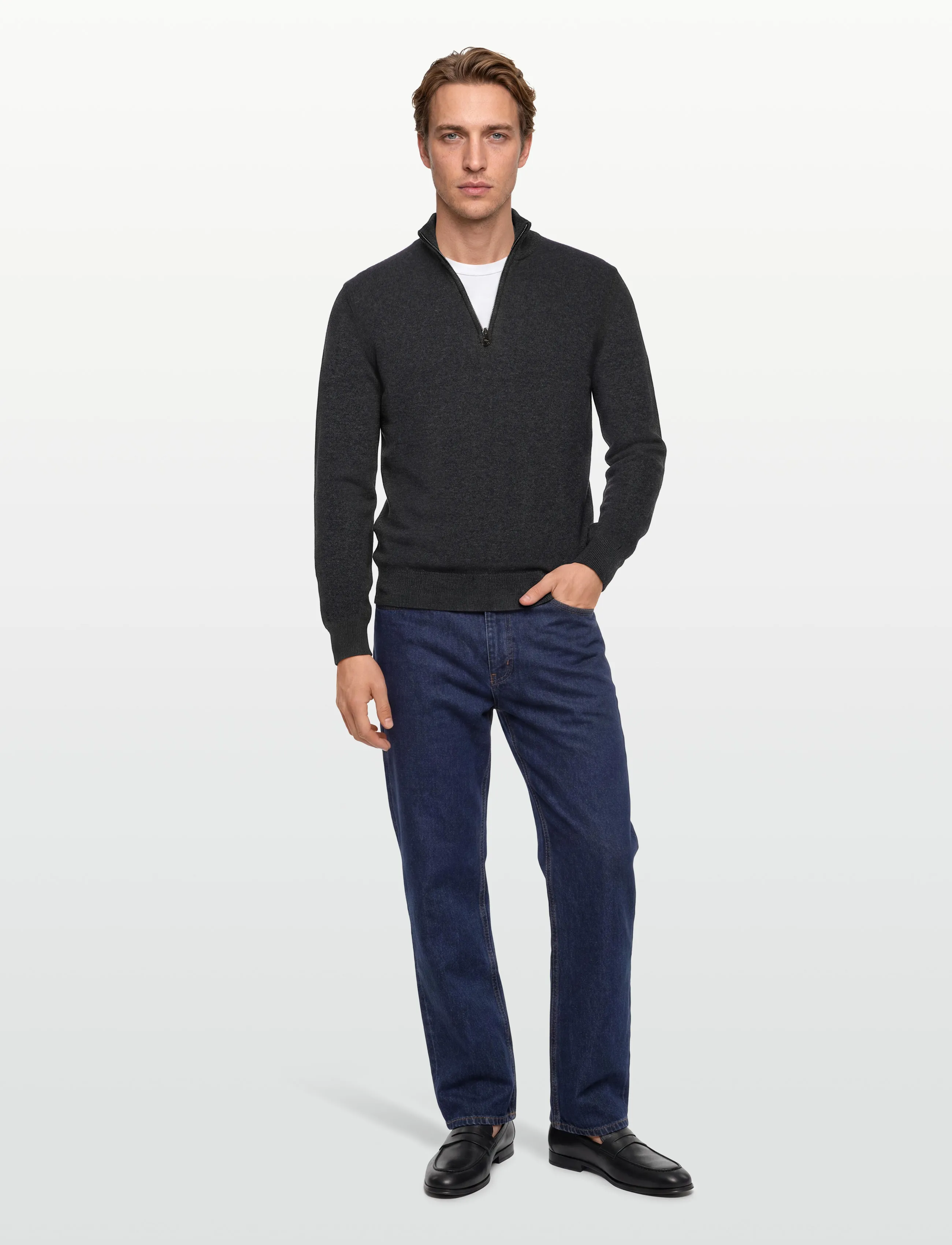 Oscar Jacobson Patton Half Zip, Mænd, Halv Zip Sweater, Grå, Str: S