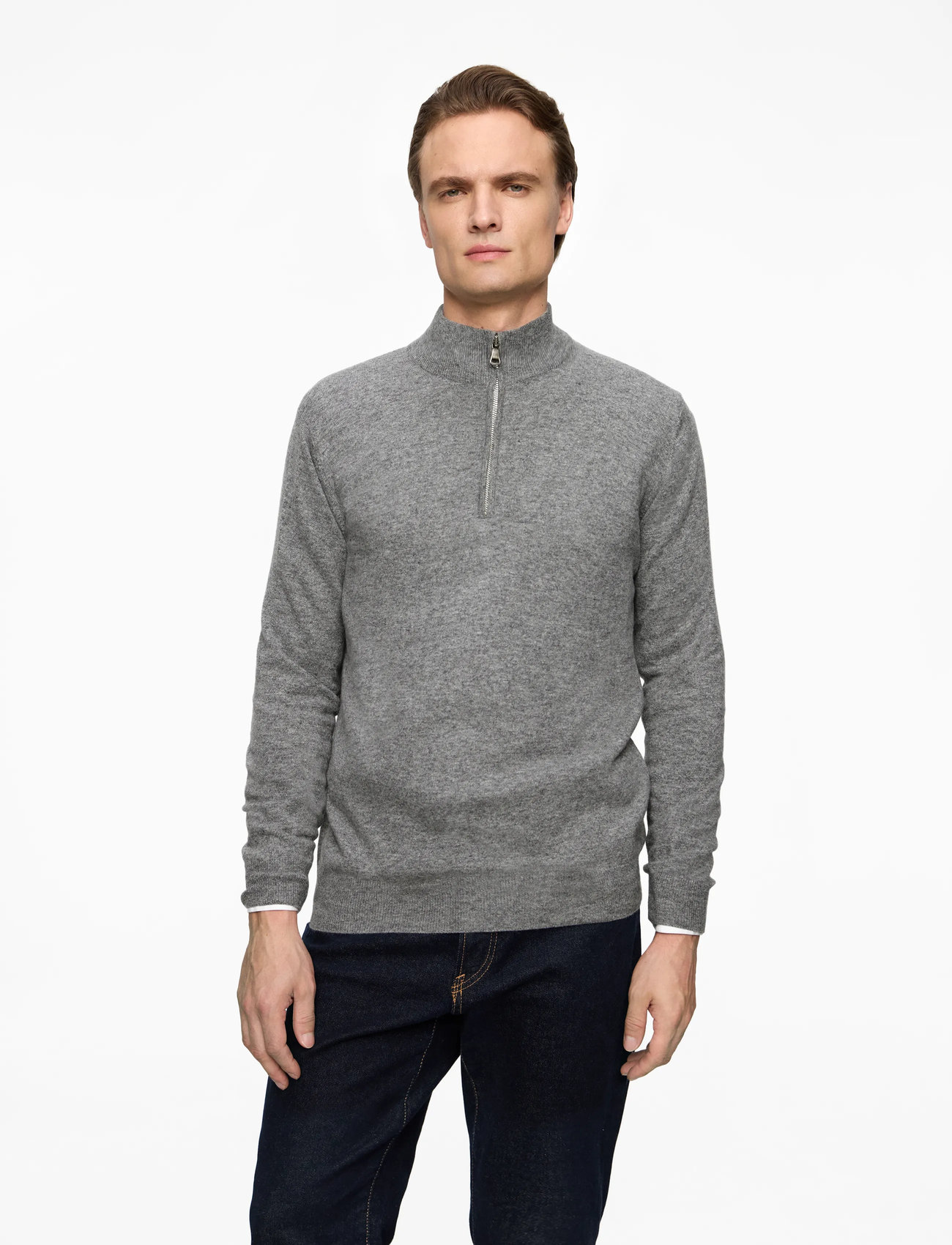 Oscar Jacobson - Patton Half Zip - half zip jumpers - grey melange - 0